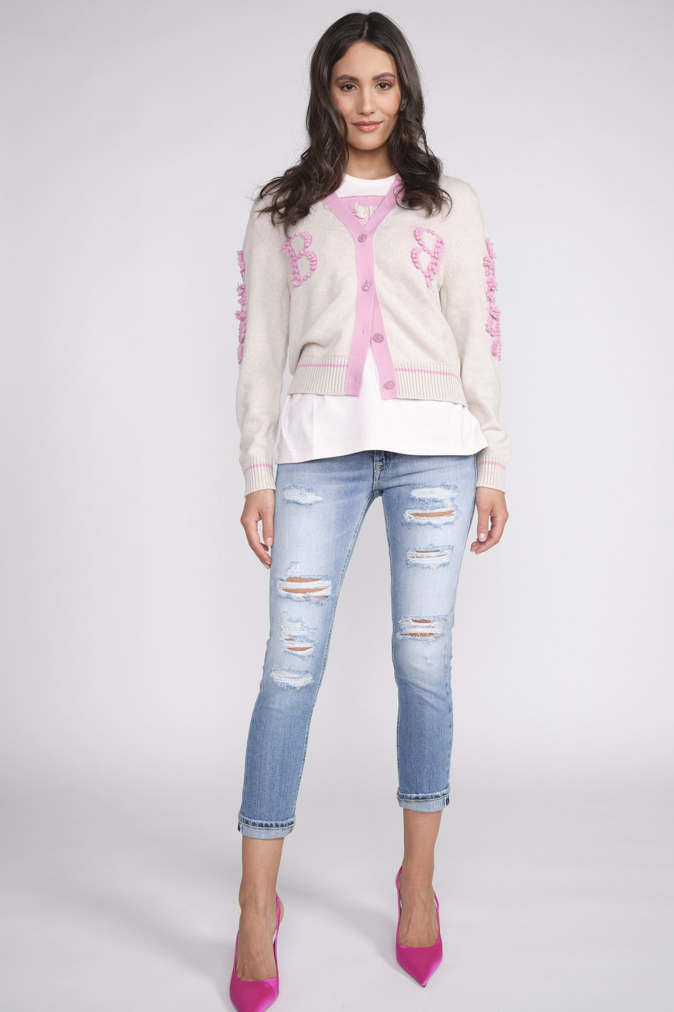 Barrie T-Shirt in cotone con patch in cashmere con logo - T-Shirt con patch in cashmere con logo rosa M