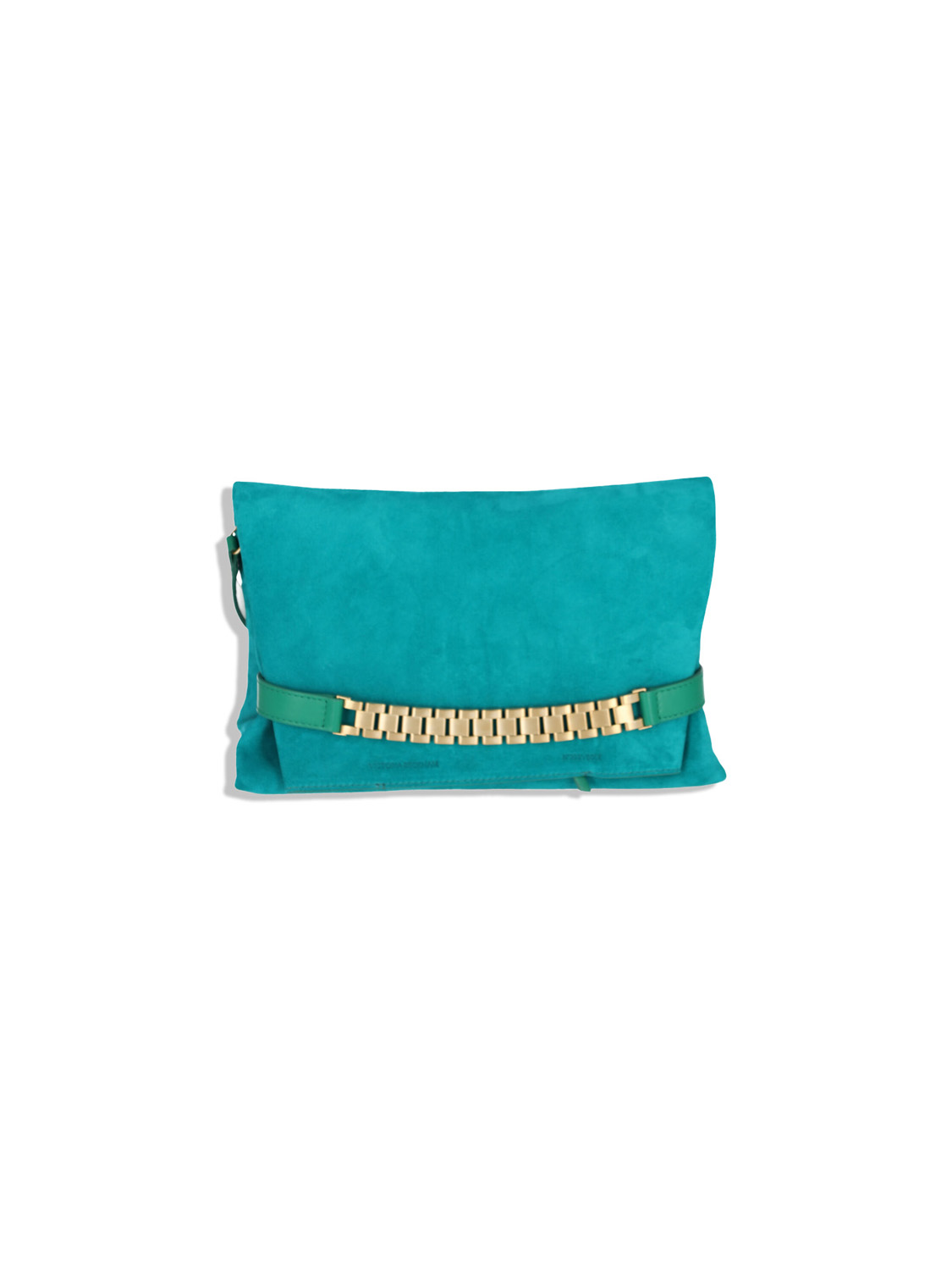 Victoria Beckham Chain Pouch with Strap – Henkeltasche aus Veloursleder mit Kettendetail blau One Size