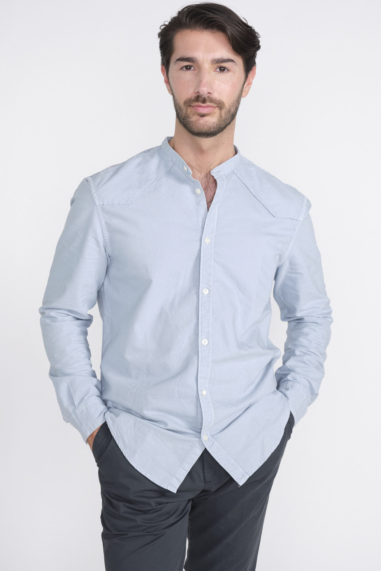 Dondup Langarm Bluse mit Stehkragen aus Baumwolle blau XL