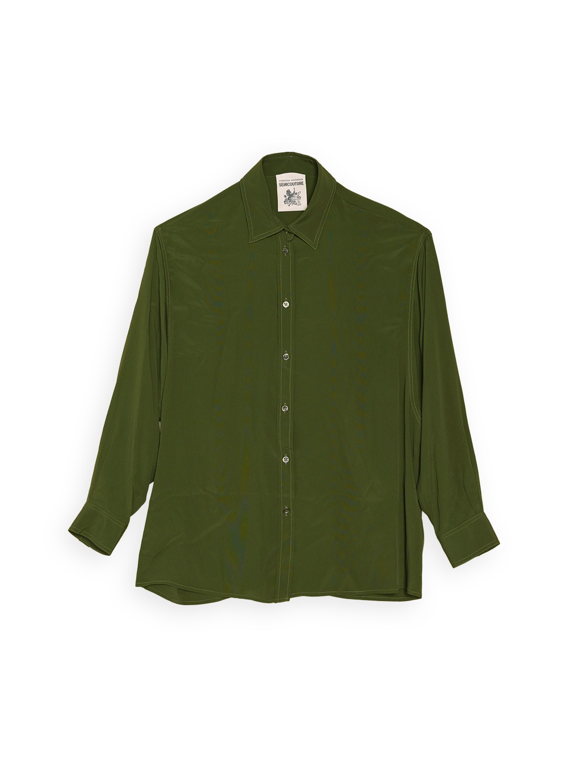 Khaki blouse with pointed collar 