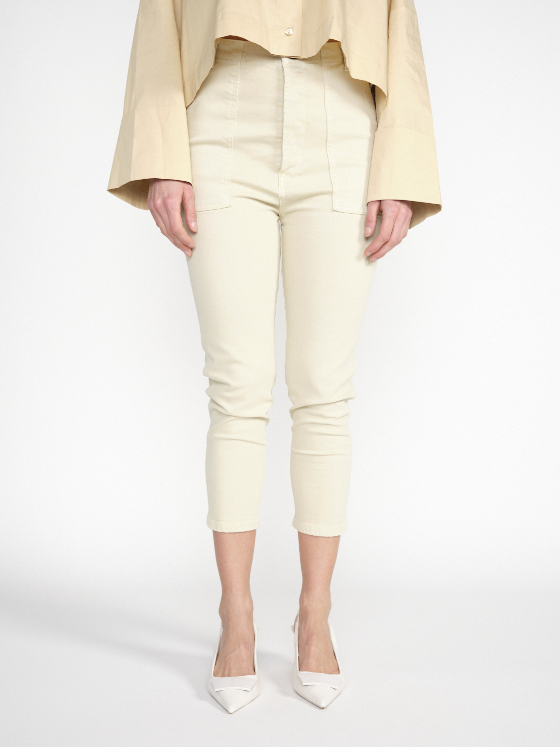 Gitta Banko Pantalones Harlow -pantalones tres cuartos de algodón elástico   beige XS/S