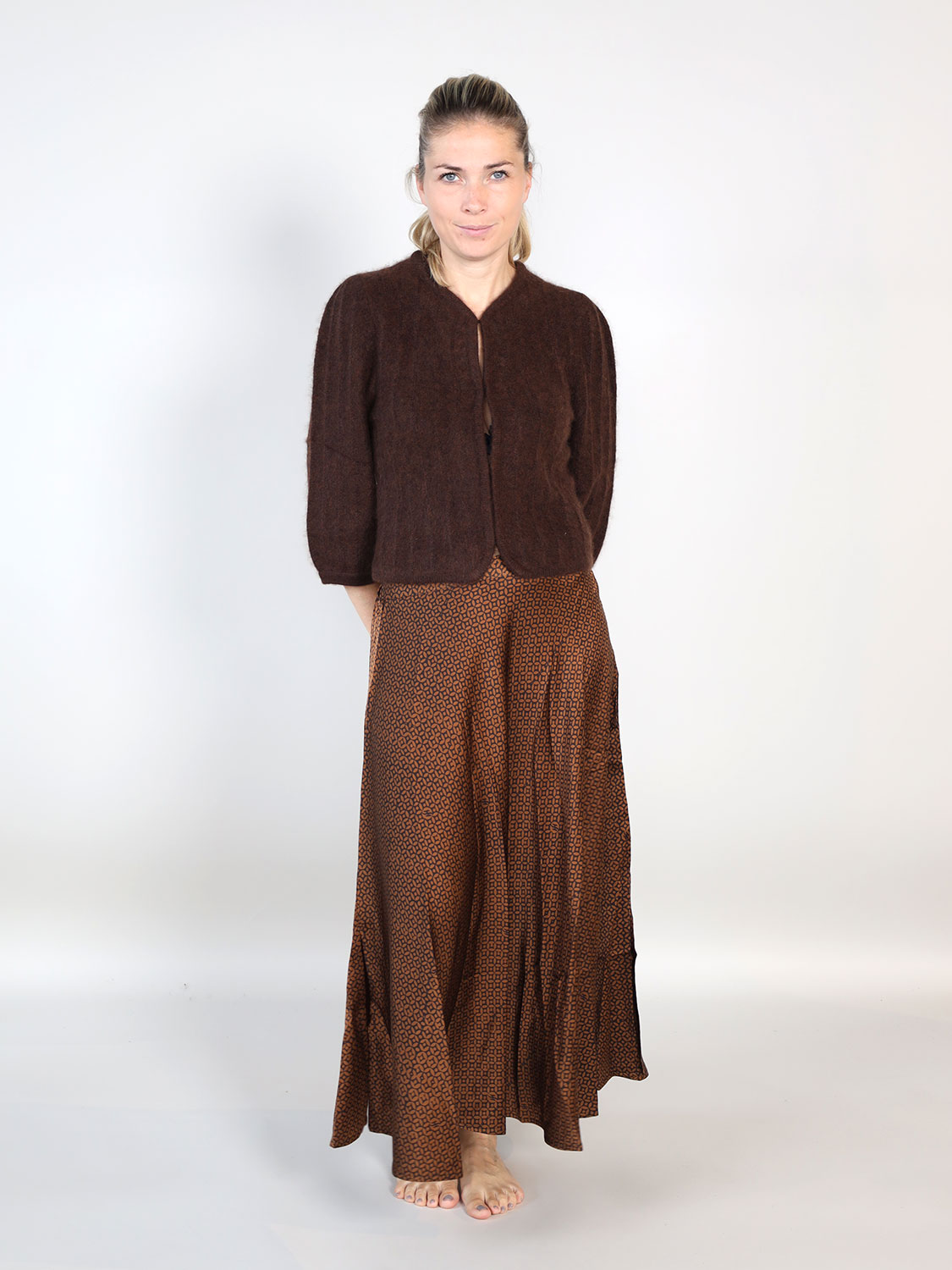friendly hunting Silk midi skirt  camel S
