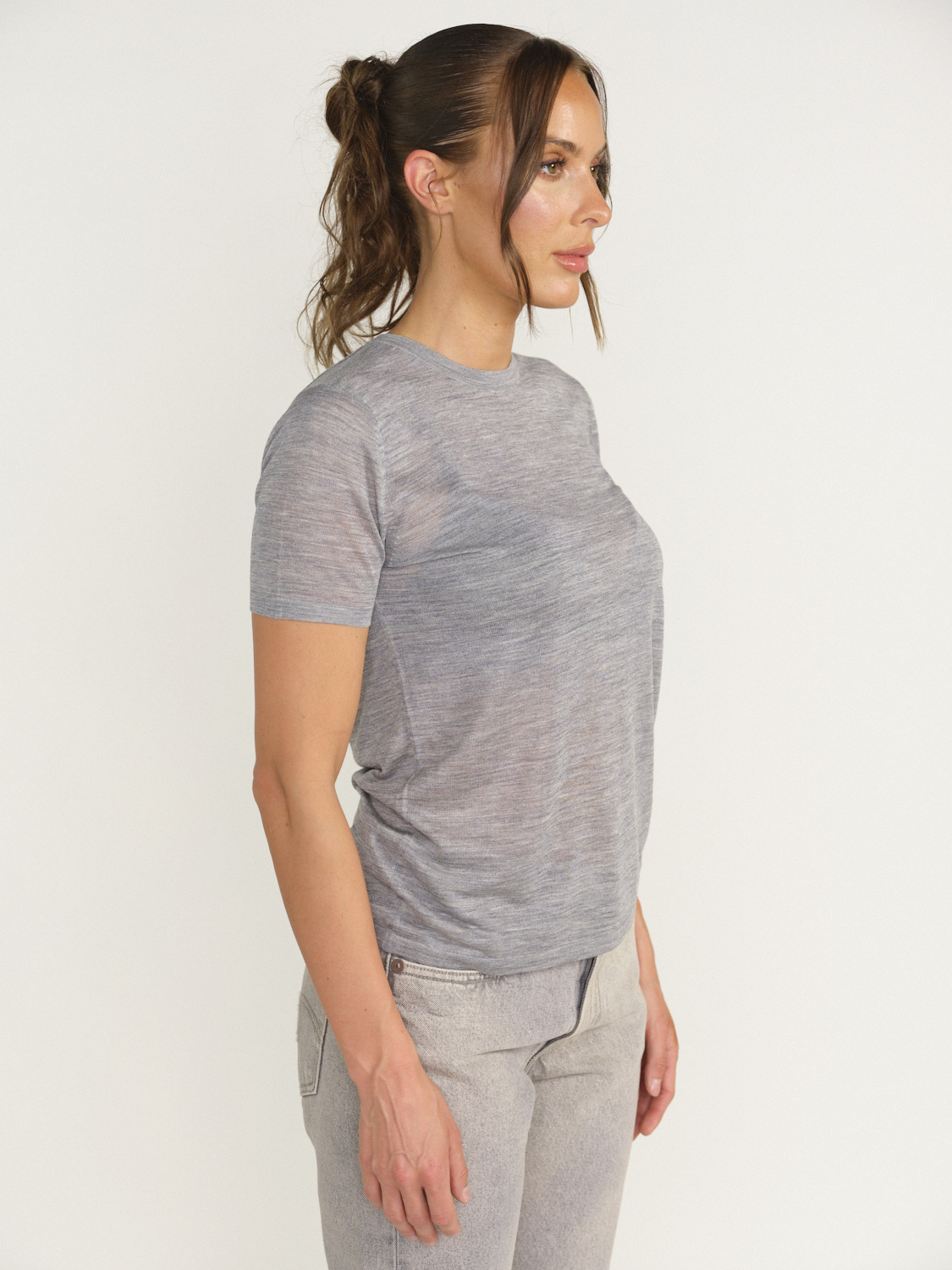 Nili Lotan Chantelle Sweater – T-Shirt aus Seide grau L