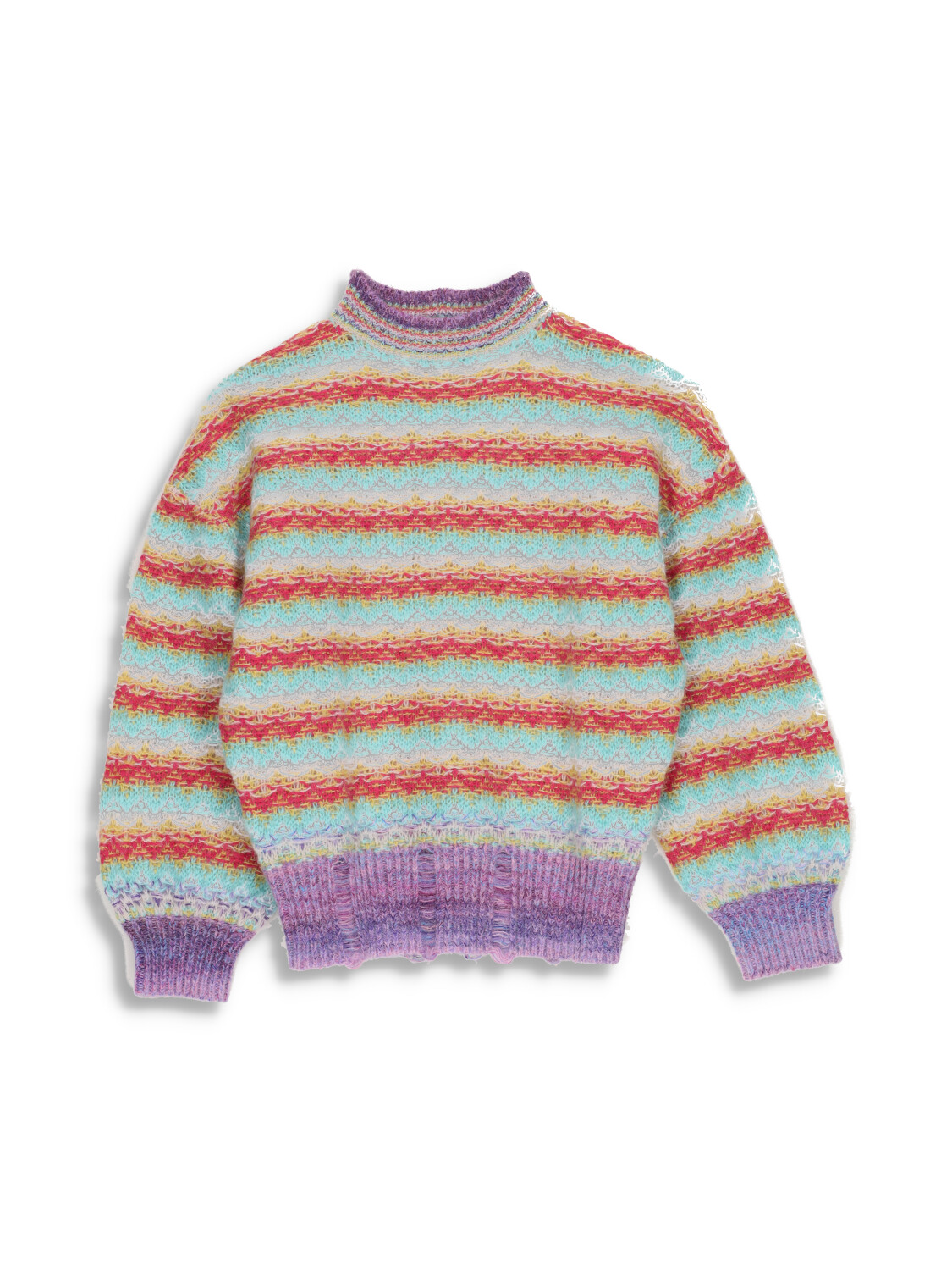Wool mohair blend stripe design knit sweater