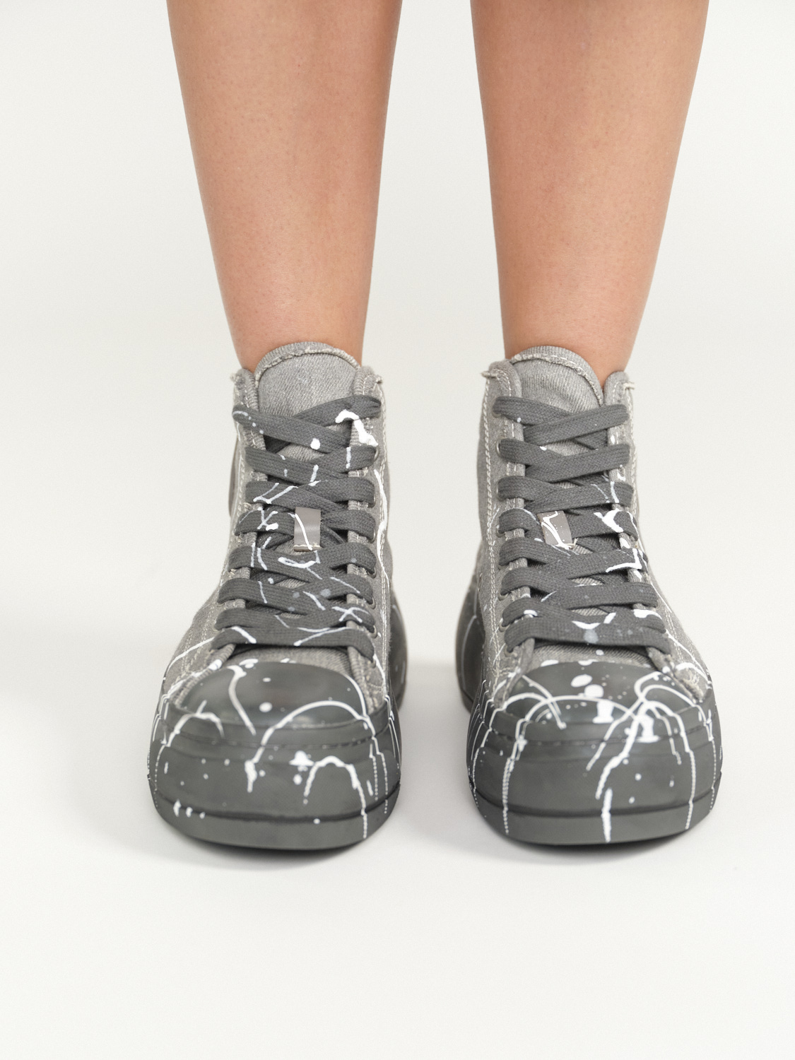 R13 Kurt High Top Sneaker - Light gray jeans sneaker with paint splattering   grey 39