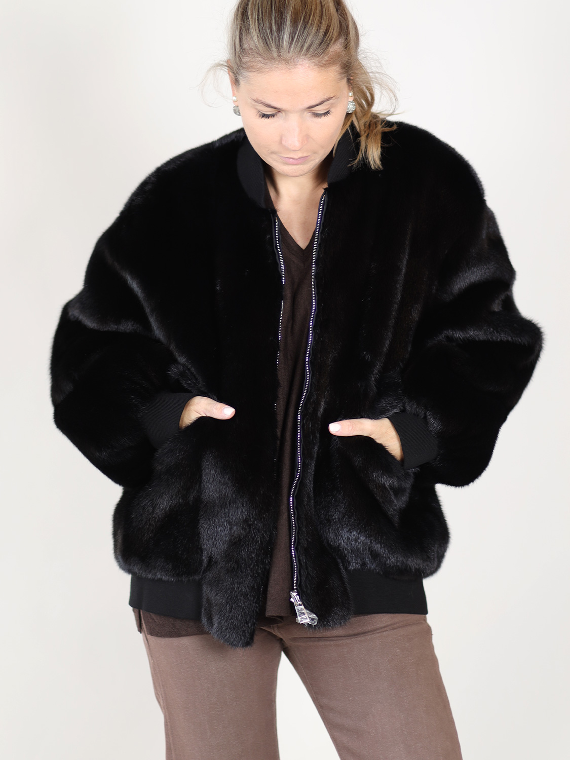 Blancha Mink and Fabric – Reversible Mink Jacket 36 brown