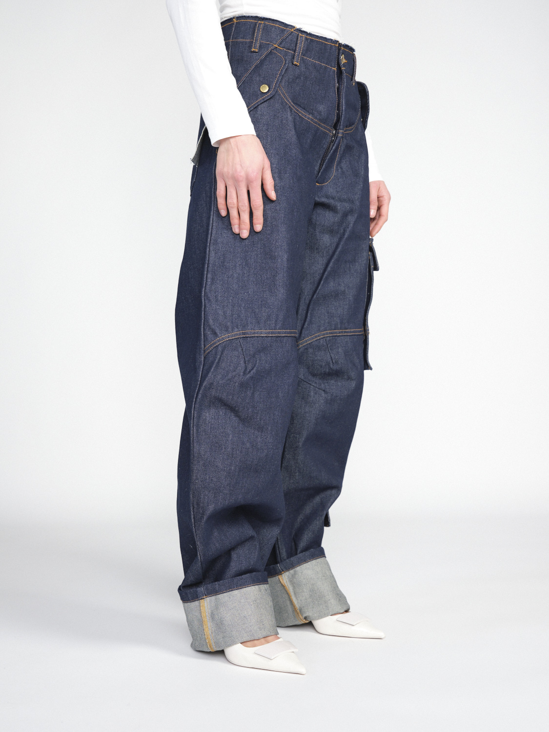 Darkpark Rosalind Denim – Oversized Cargo Jeans aus Baumwolle   blau XS/S