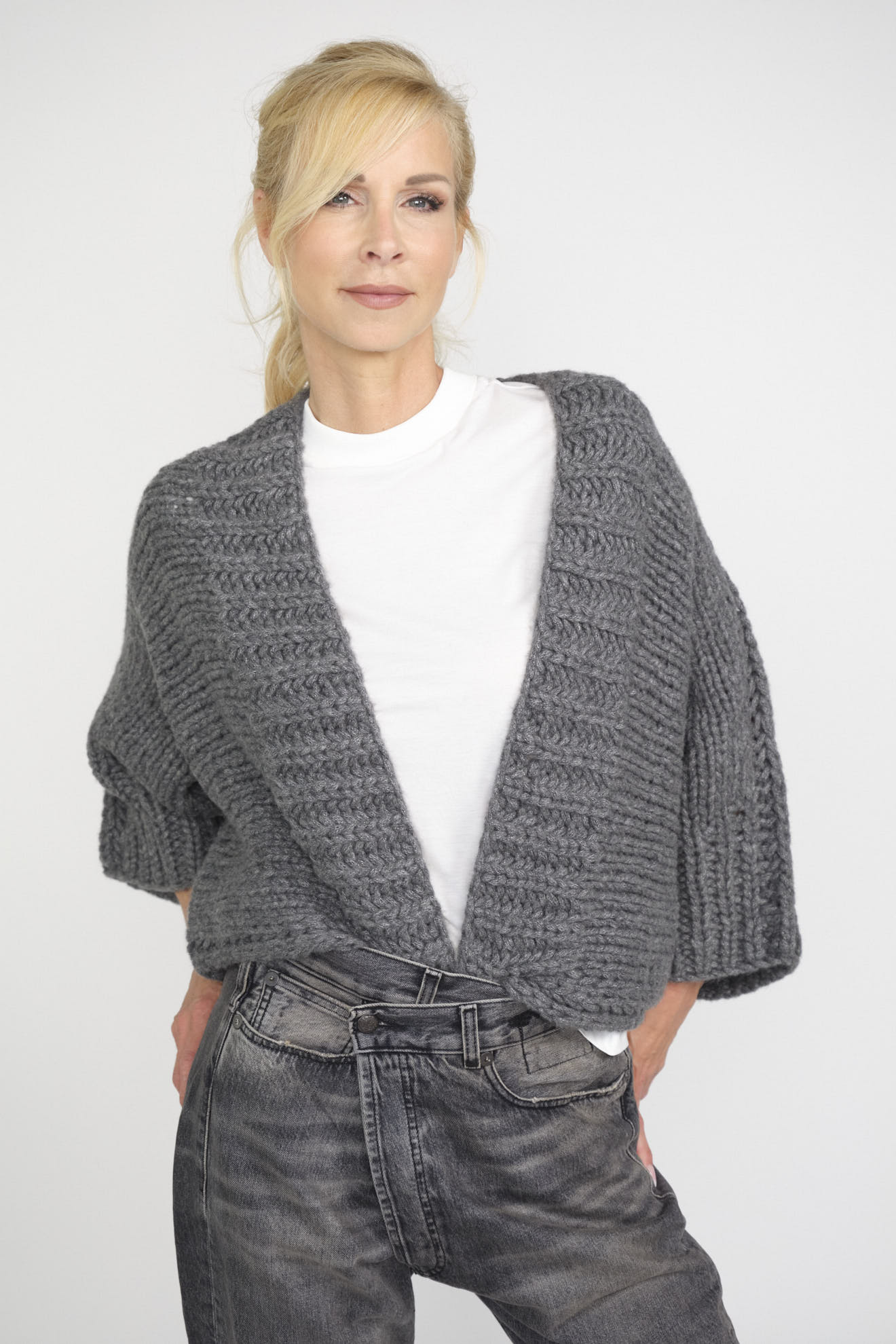 iris von arnim cardigan grey plain cotton