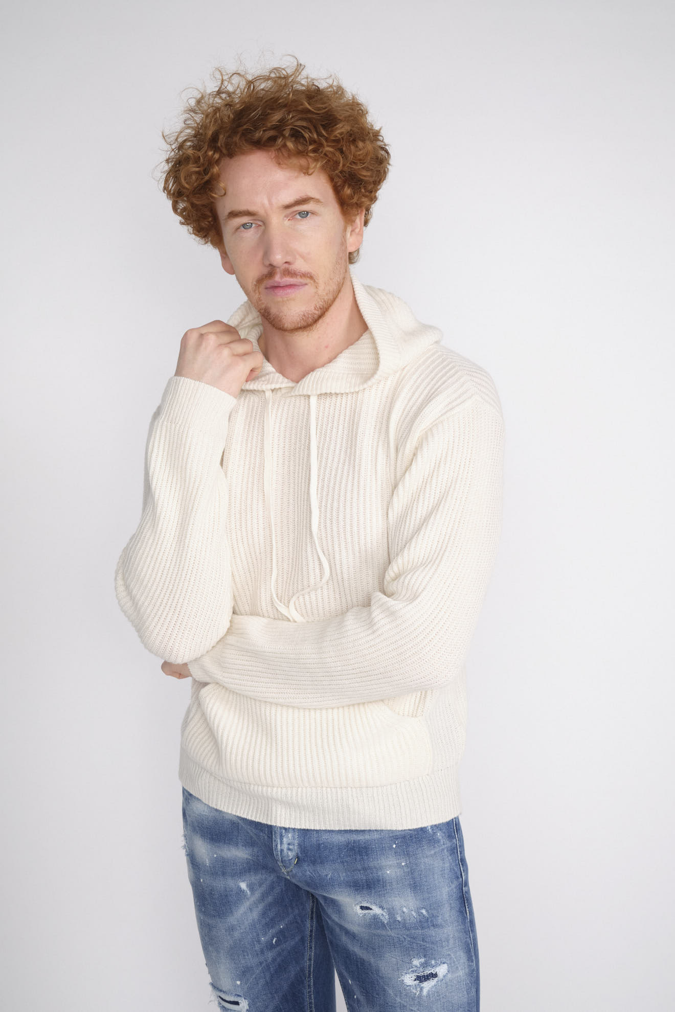 Stephan Boya Jimmy – Strickhoodie aus Cashmere weiss L