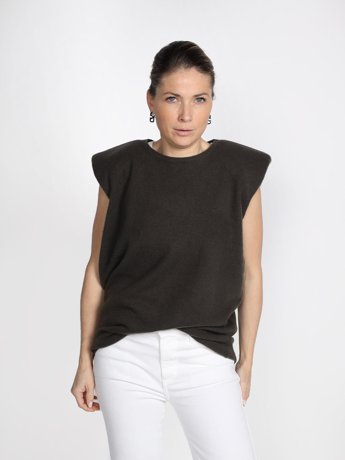 Frenckenberger Mini Shoulder - Sleeveless cashmere top  khaki M