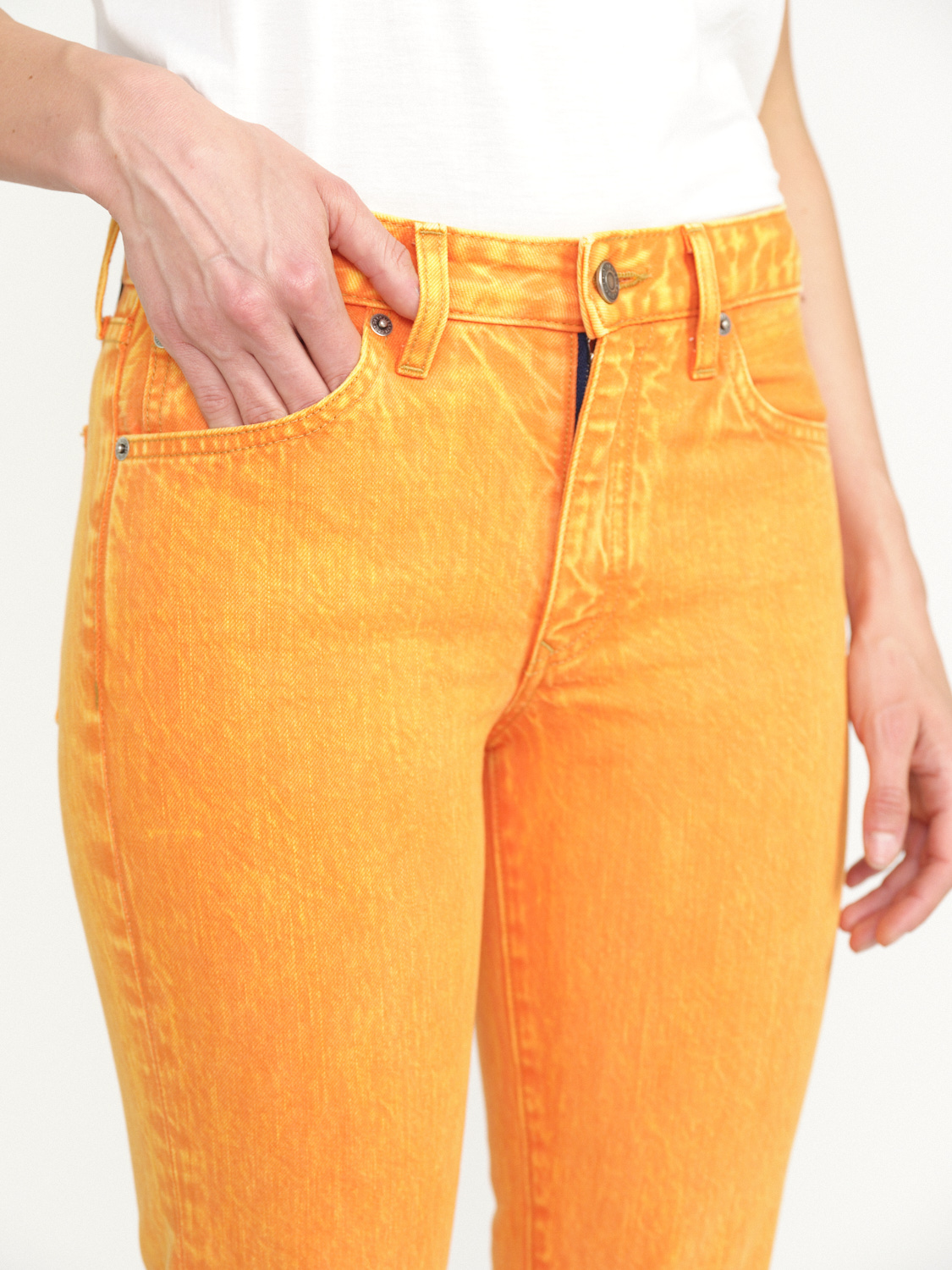 Cout De La Liberte Britney - denim flare pants with washed out look orange 25