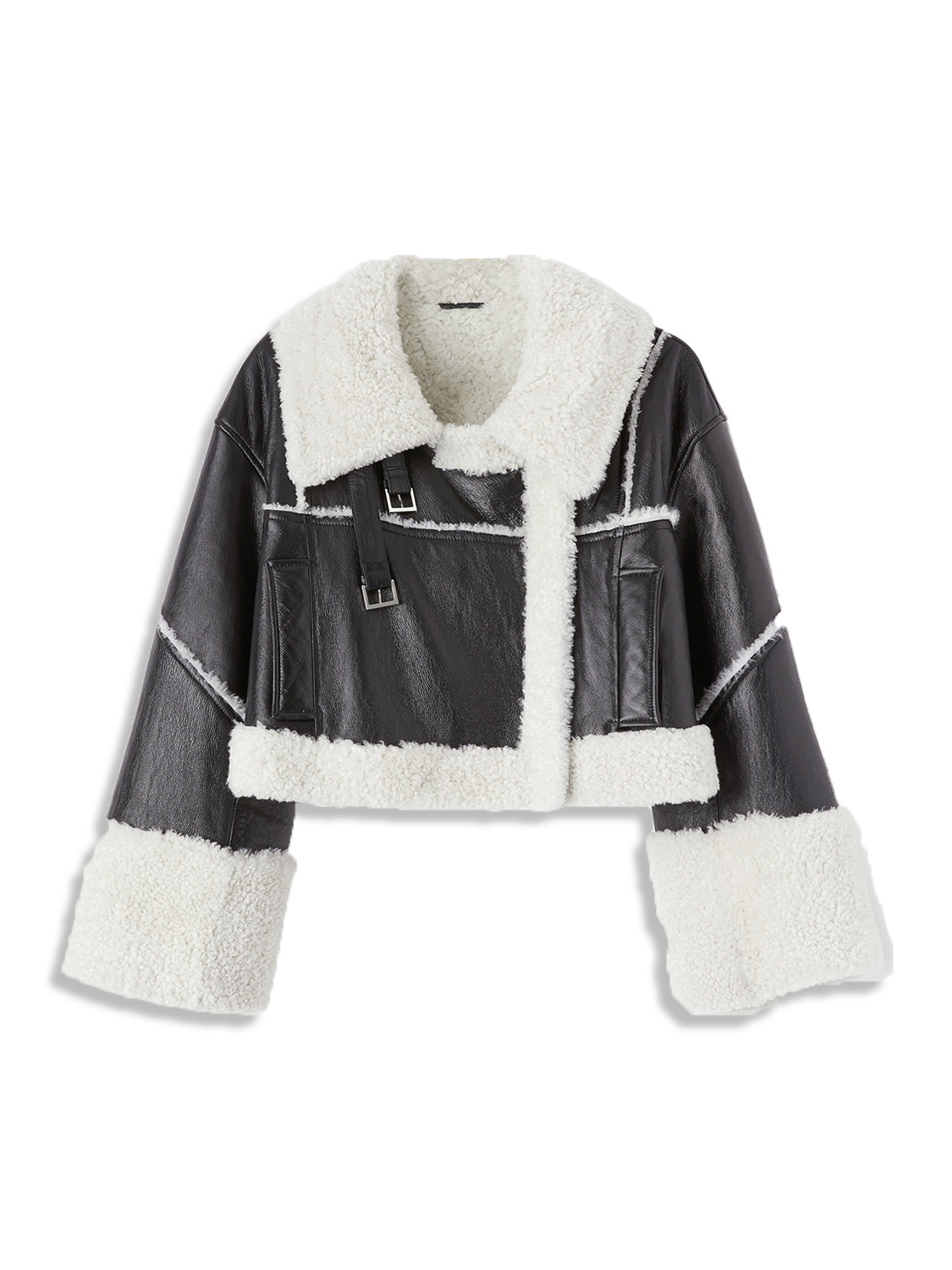 Dondup Cappotto in shearling - Giacca corta in shearling in stile biker nero 36