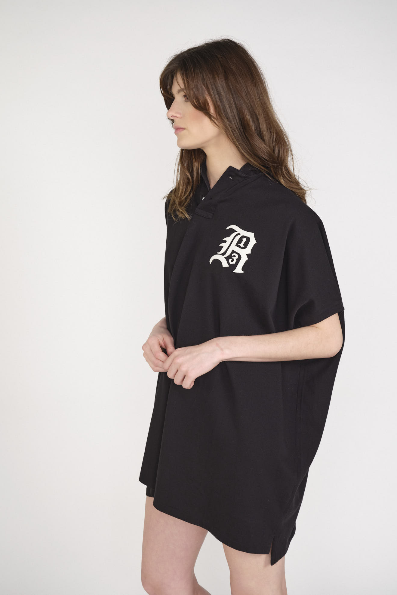 R13 Logo Polo Shirt Dress - Vestido camiseta con logo estampado negro XS