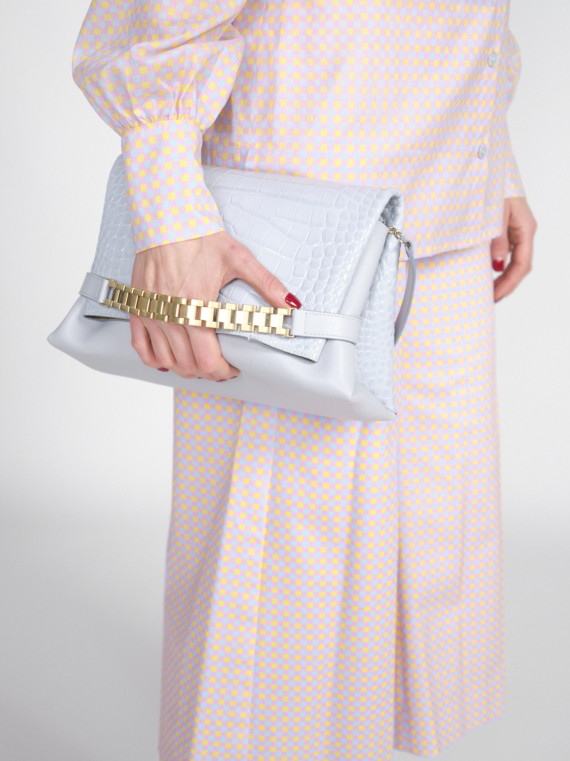 Victoria Beckham Chain Pouch - Borsa a tracolla in pelle con texture coccodrillo  grigio Taglia unica