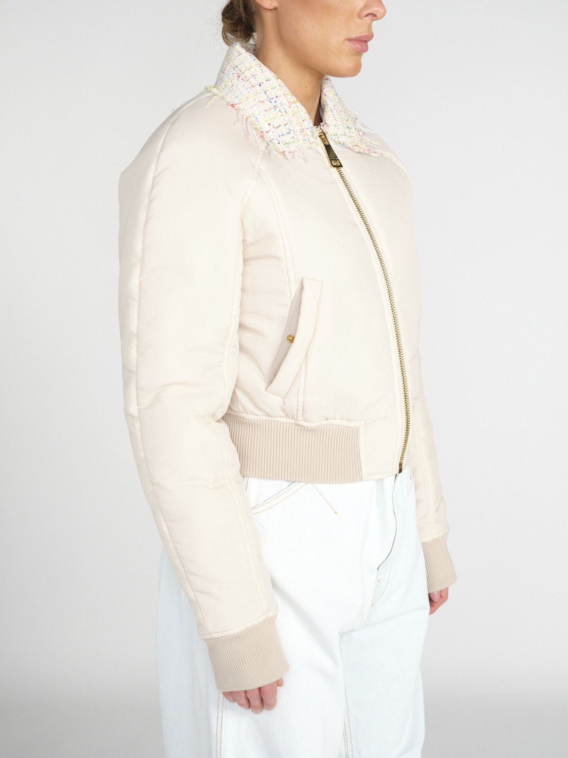 khrisjoy Micro - Short bomber jacket with tweed details   beige XS/S