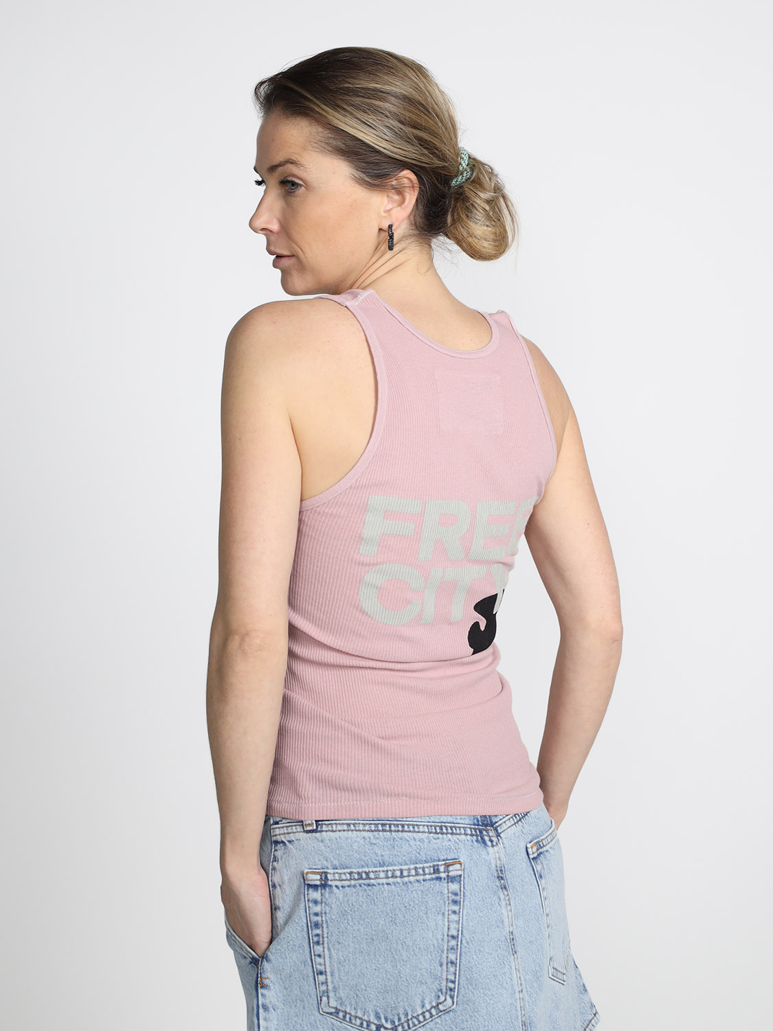 Free City Ribbed tank top with back print  rosa M/L