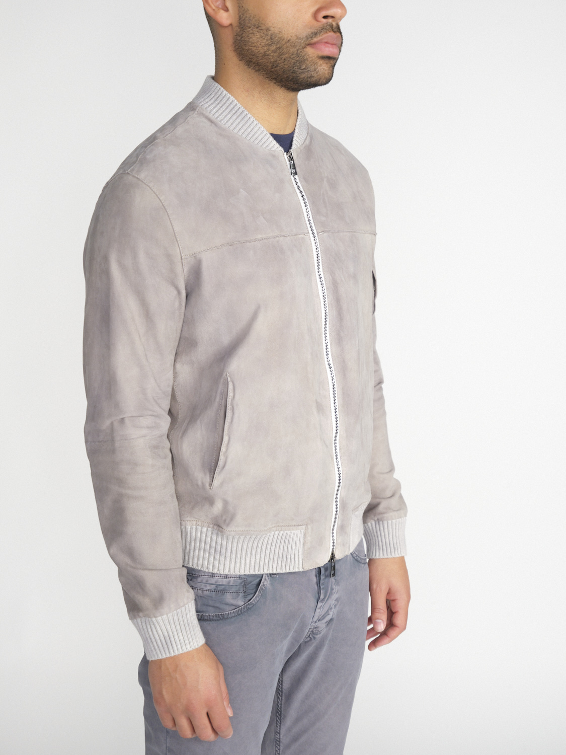 GMS 75 Bomber Lederjacke mit Reißverschluss  gris L