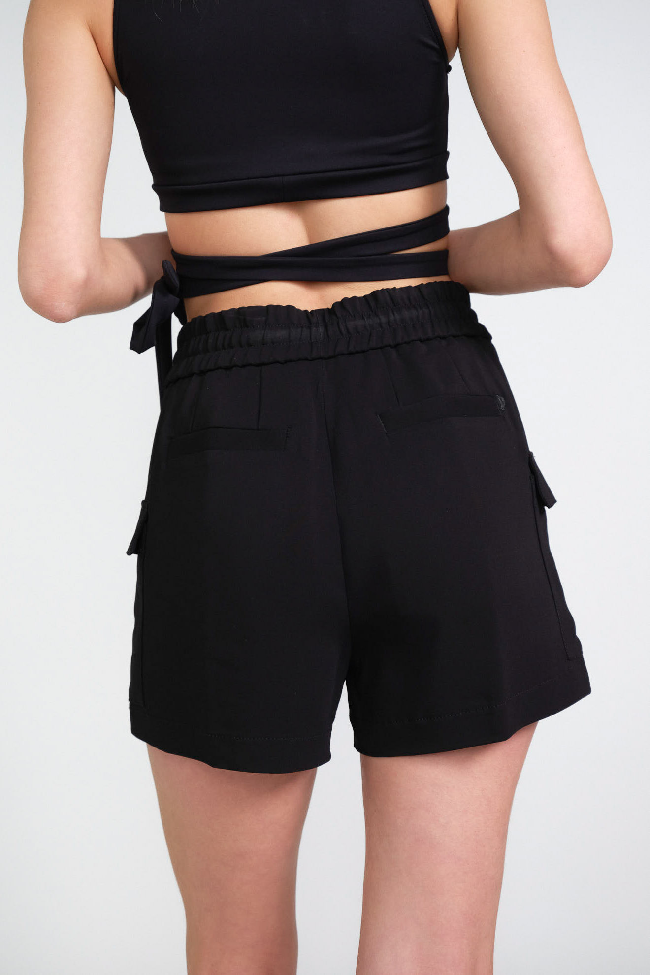 dondup shorts black plain polyester model back