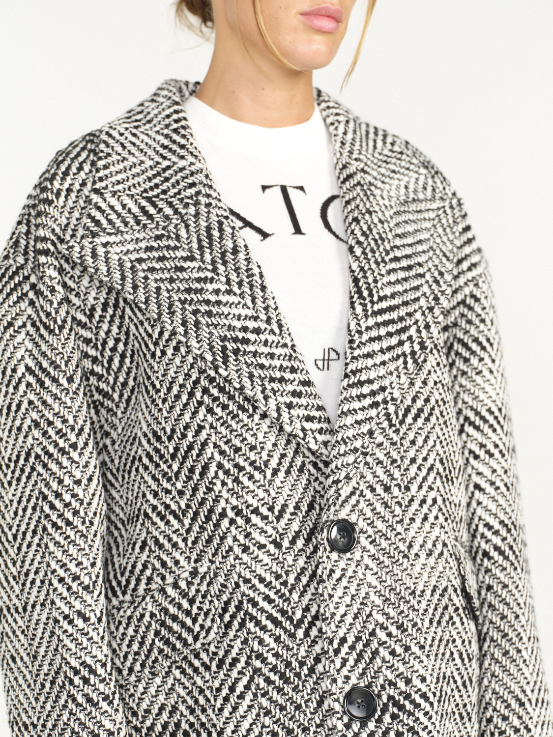 PT Torino Abrigo corto bicolor de lana virgen negro 48