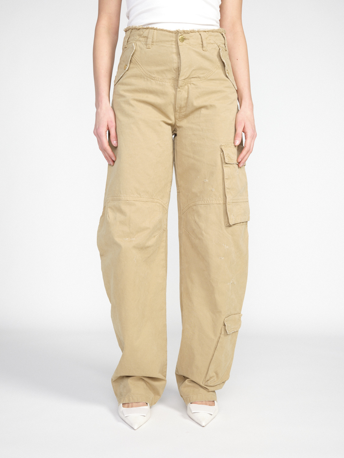 Darkpark Rosalind Denim - Pantaloni cargo oversize in cotone   beige XS/S