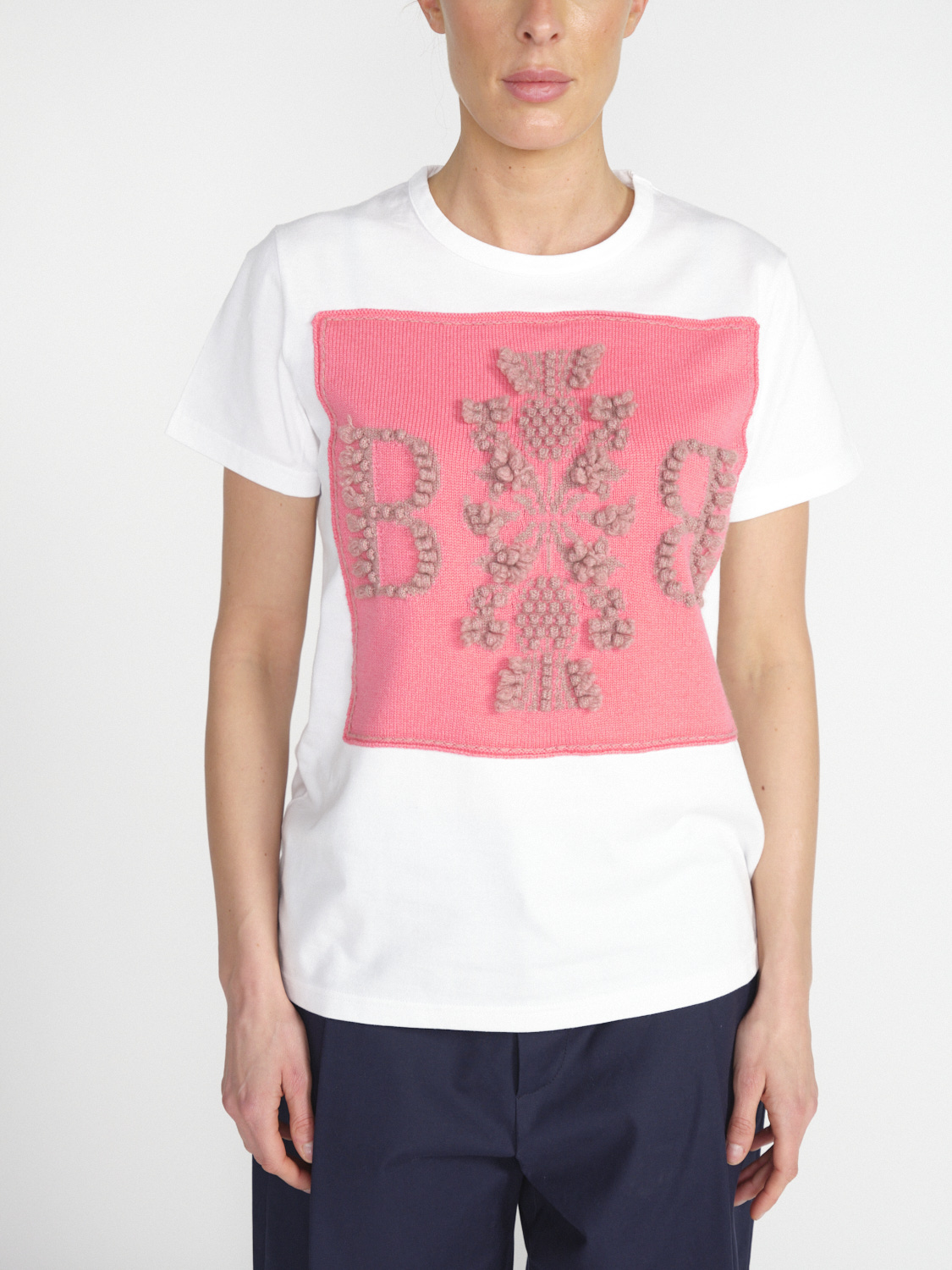 Barrie Thistle Logo Top - T-shirt with cashmere application  coral S