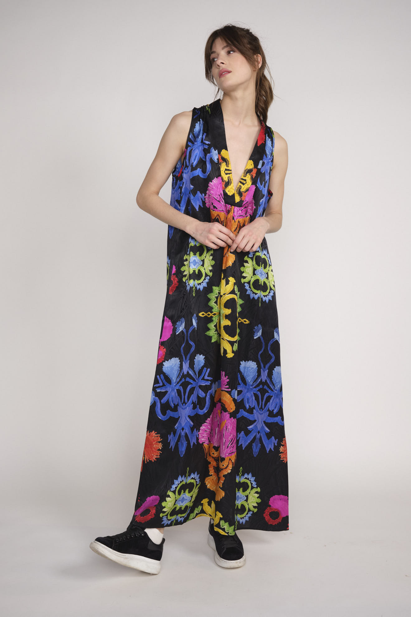 Rianna+Nina Mesogios Dress Sifnos - Robe midi ample en soie avec imprimés graphiques noir S/M