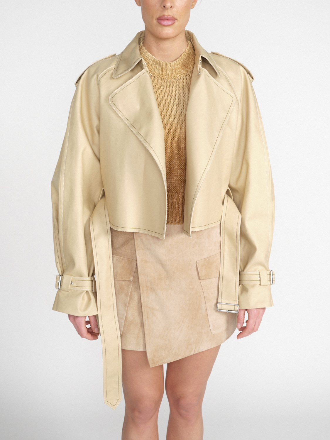 Victoria Beckham Trench corto in cotone beige 34