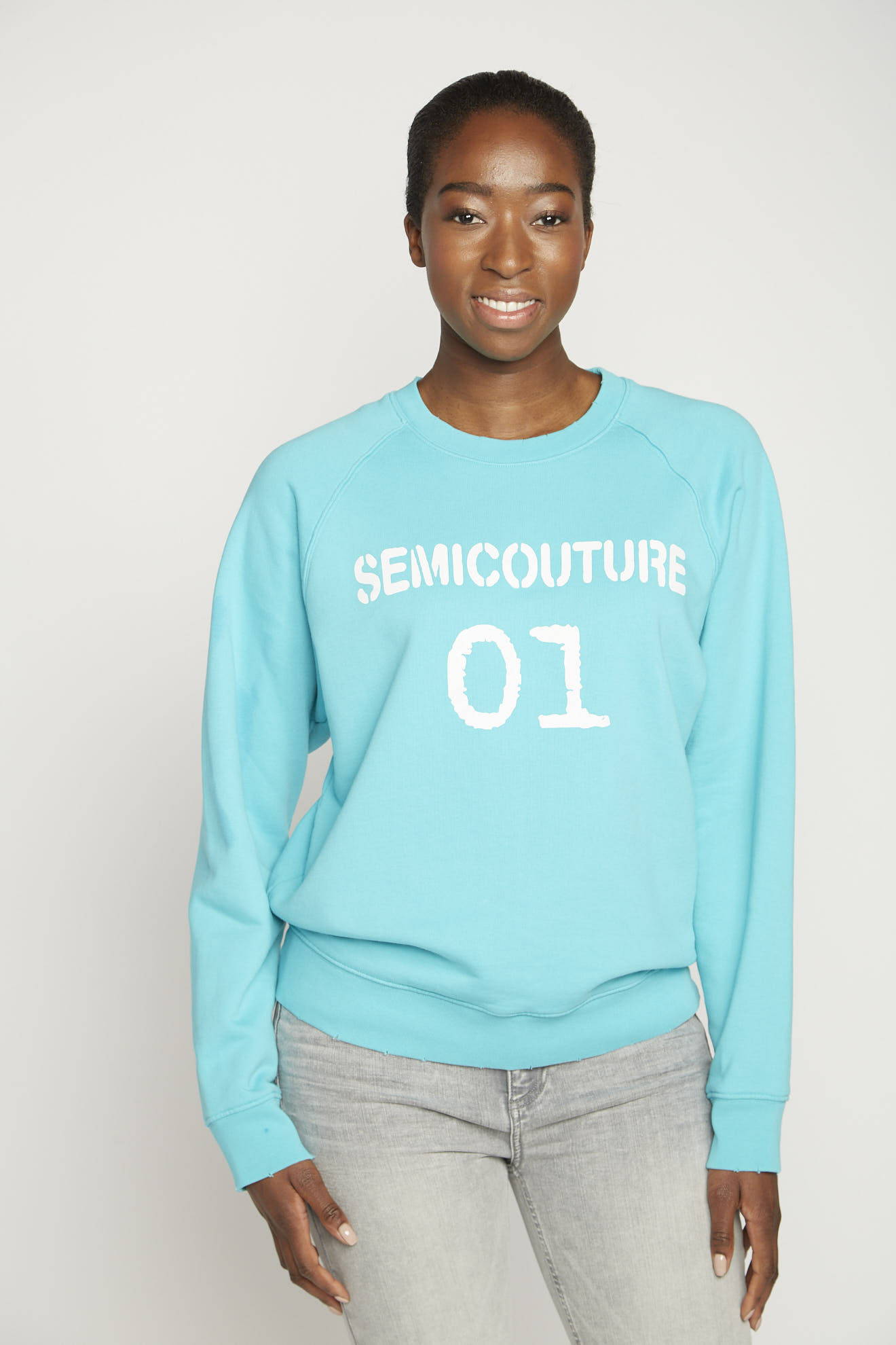 semicouture sweater blue branded cotton model front