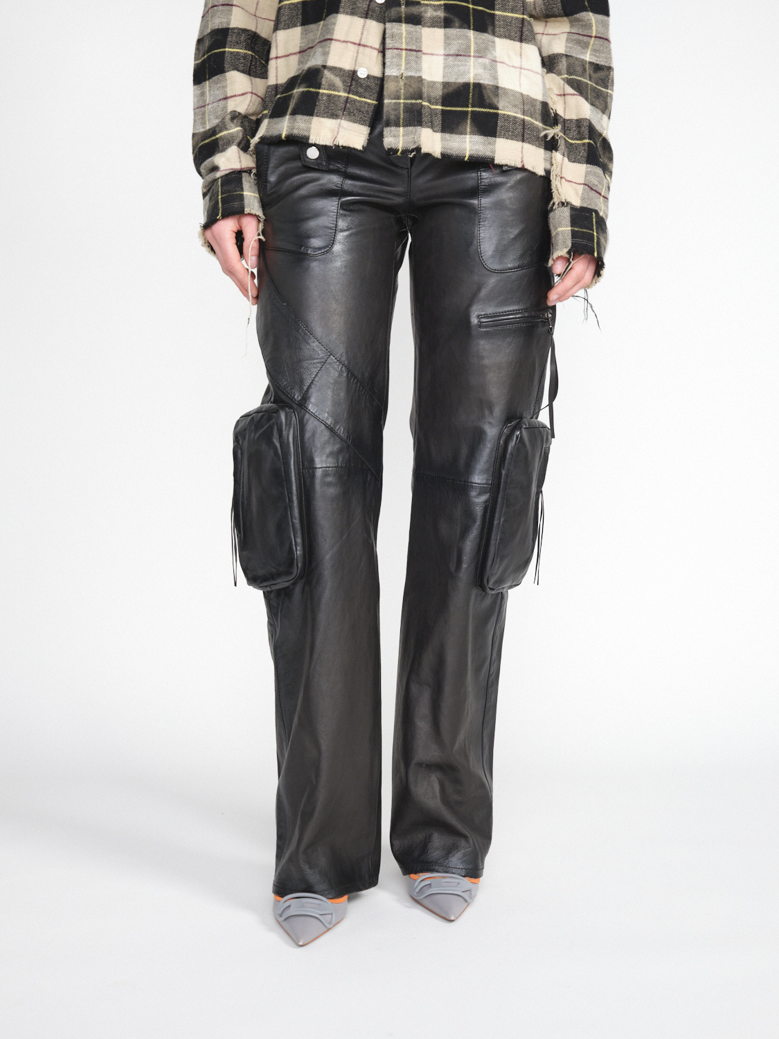 Blumarine Pantalone Pelle - Pantalone in pelle con dettagli biker   nero 34