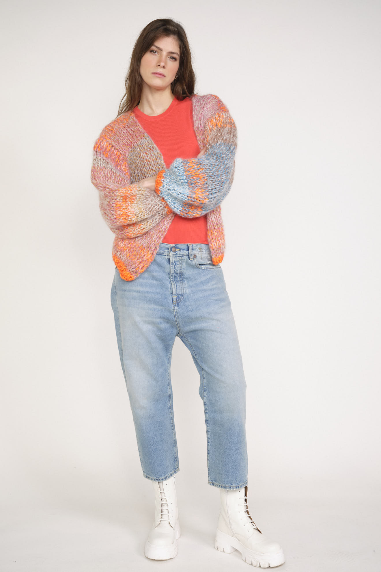 Mia Cardigan - Cardigan in maglia grossa con maniche a palloncino multicolore Taglia unica