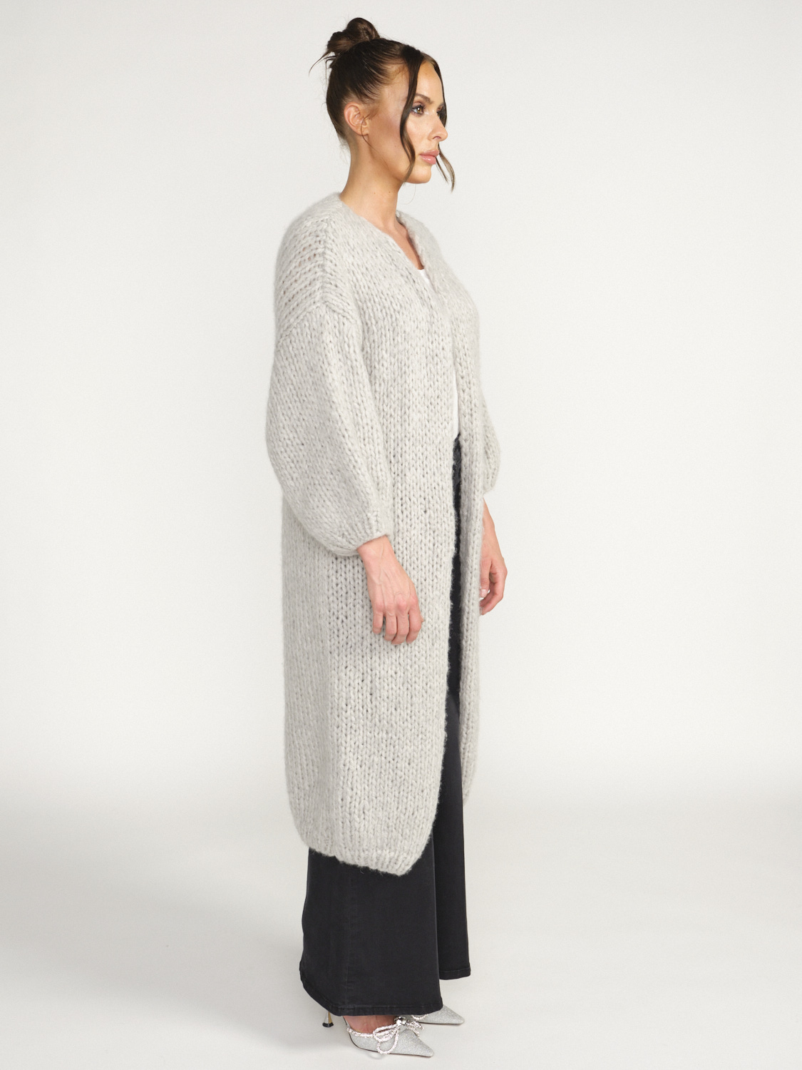 Maiami Cashmere Coat – Langer Strickmantel aus Cashmere grau One Size