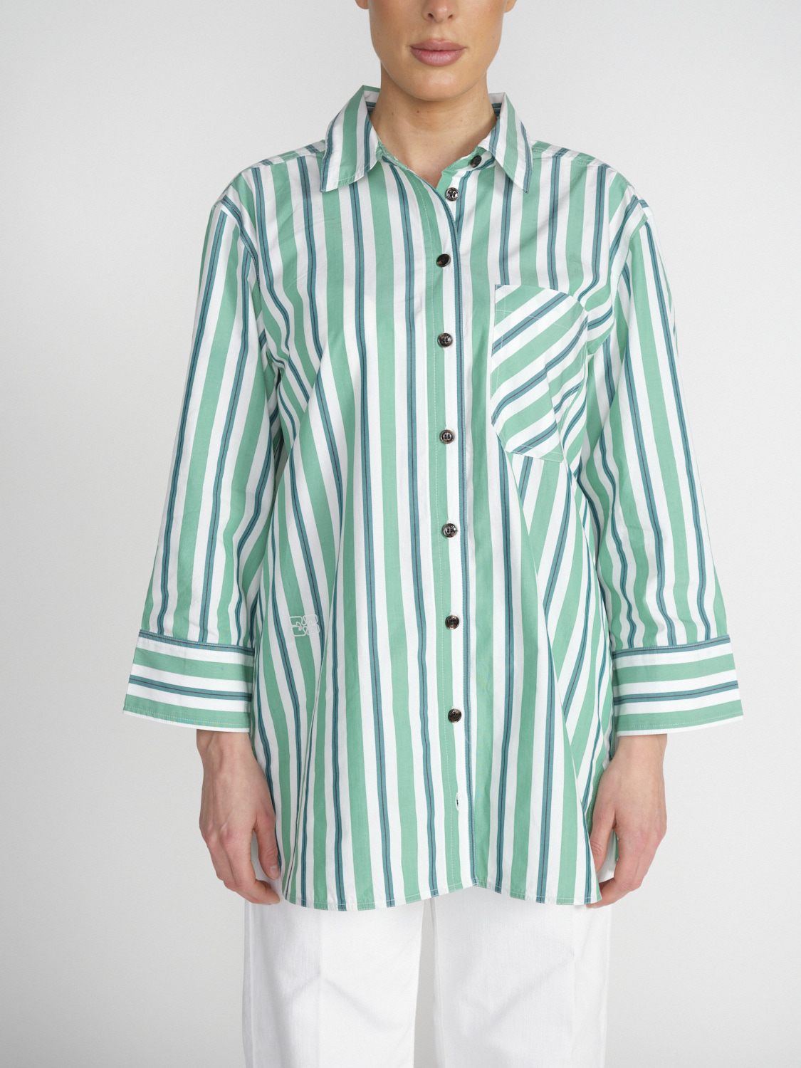 Ganni Oversized Baumwoll-Hemd mit gestreiftem Design   grün 36