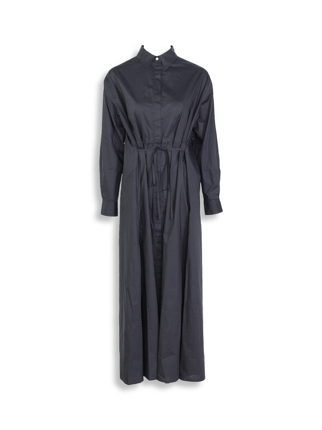 Wide maxi dress with waist and full length button placket