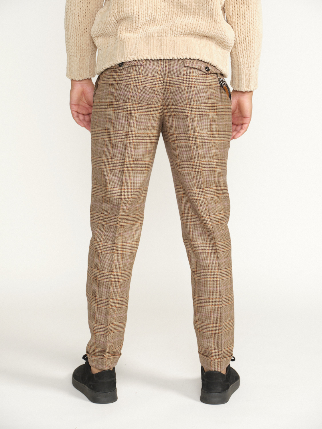 PT Torino Rebel - Pantalones de traje a cuadros con pliegue marrón 52
