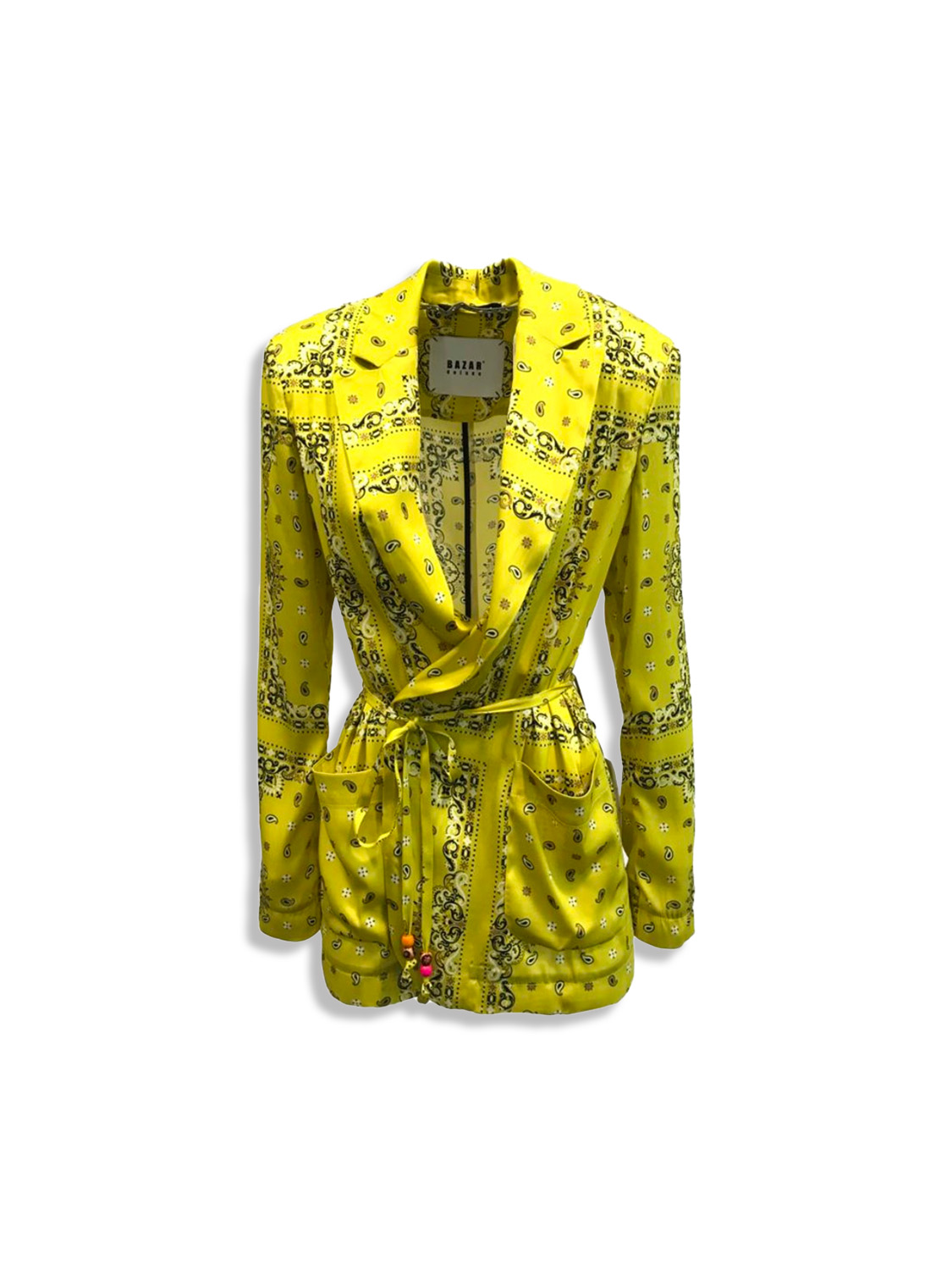 Open blazer with drawstring and graphic pattern print