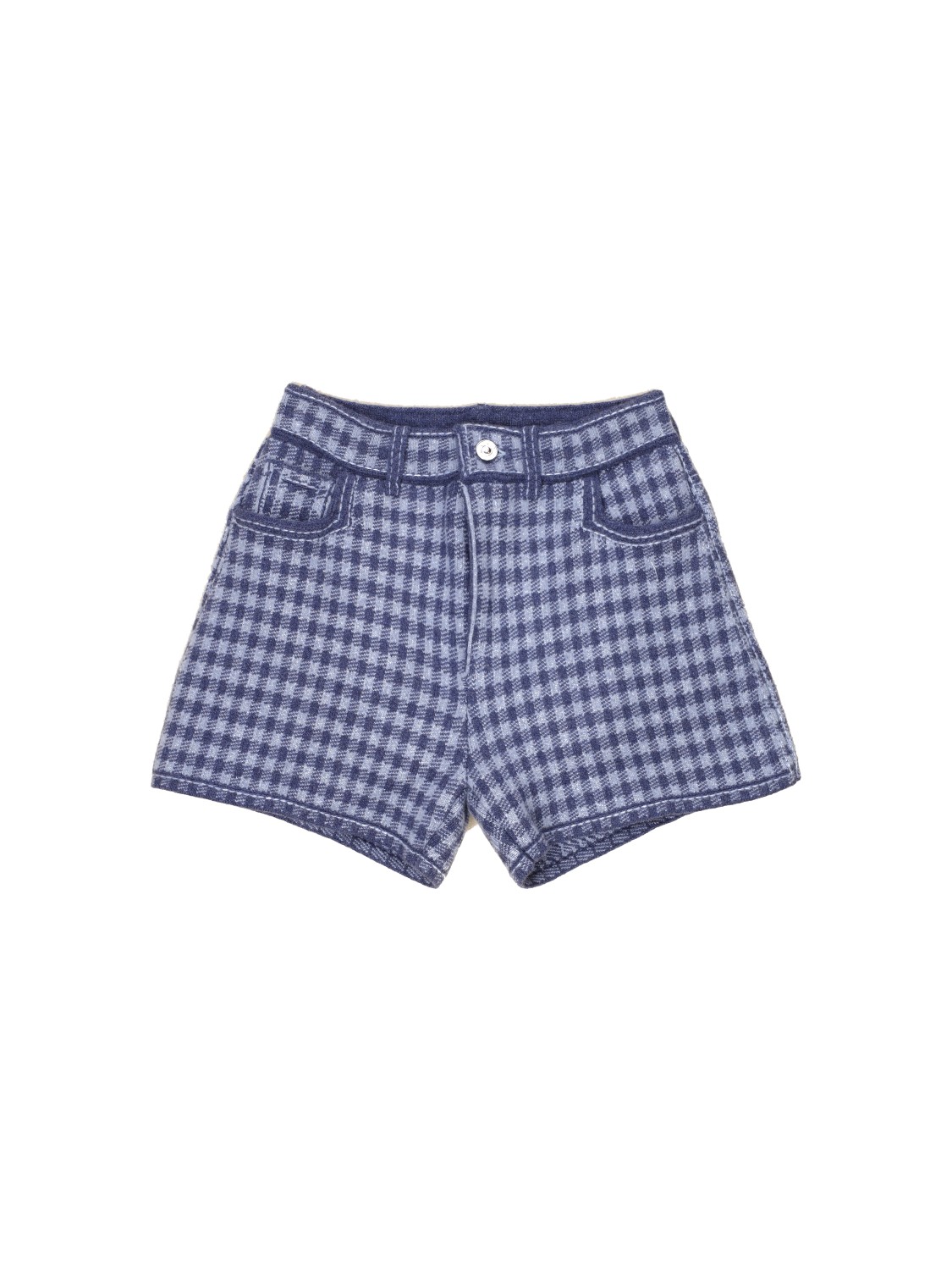 Denim gingham shorts - checkered cashmere shorts 