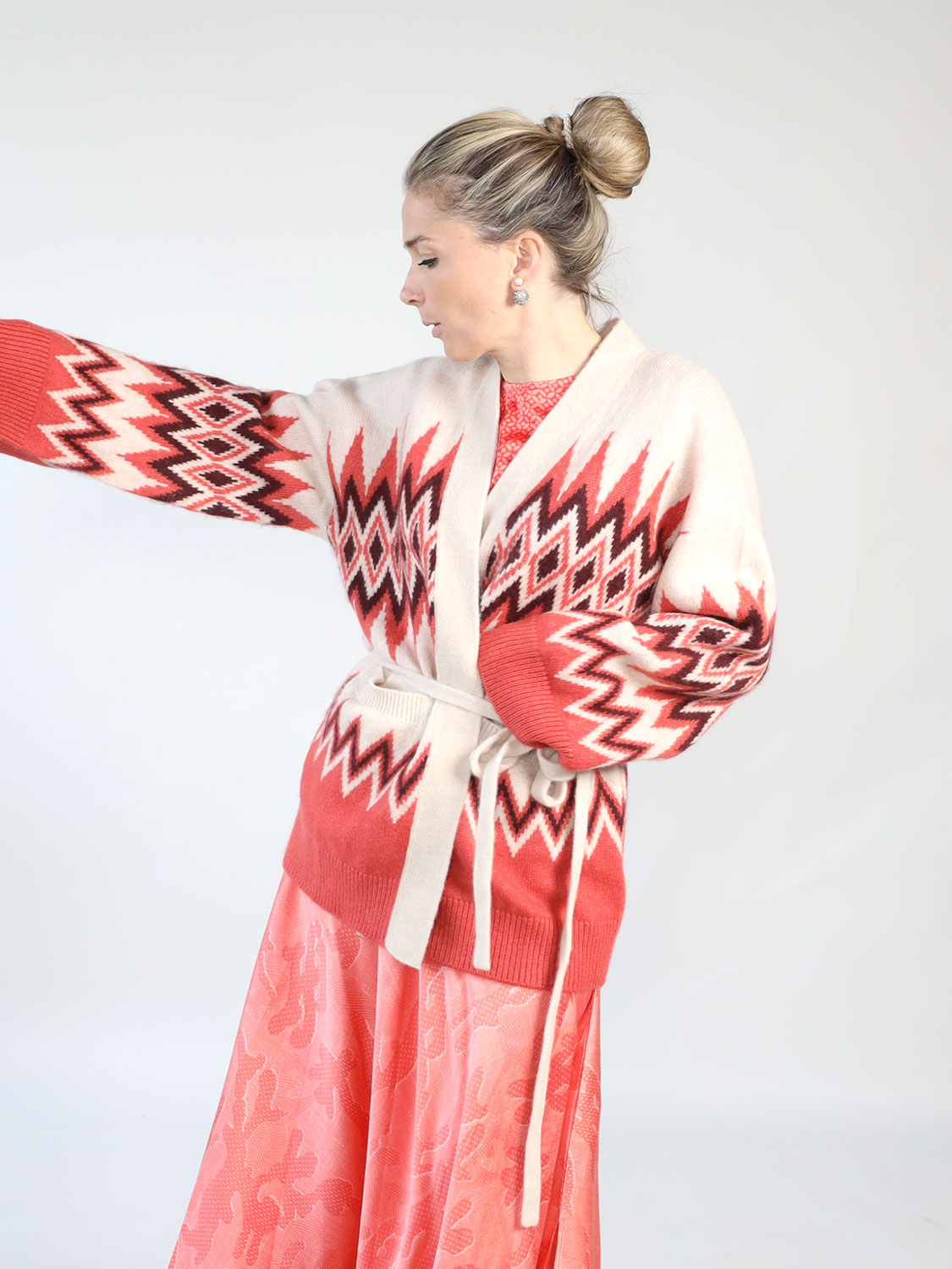 friendly hunting Cardigan with chevron pattern orange S
