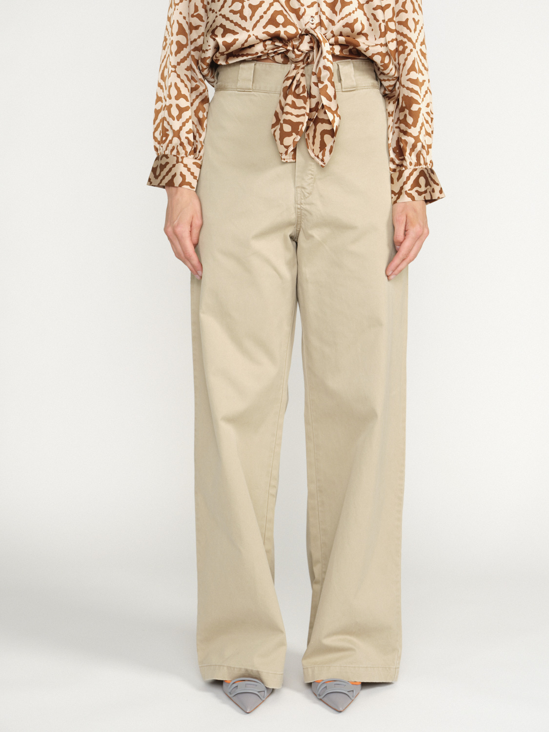 R13 Casual Attraction Pants - High-waisted pants with wide leg beige 26