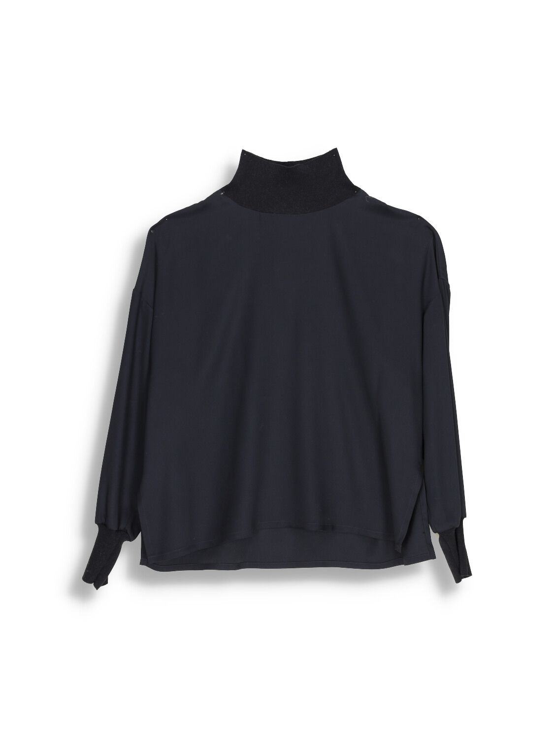 Turtleneck sweater with glitter collar and silk portion