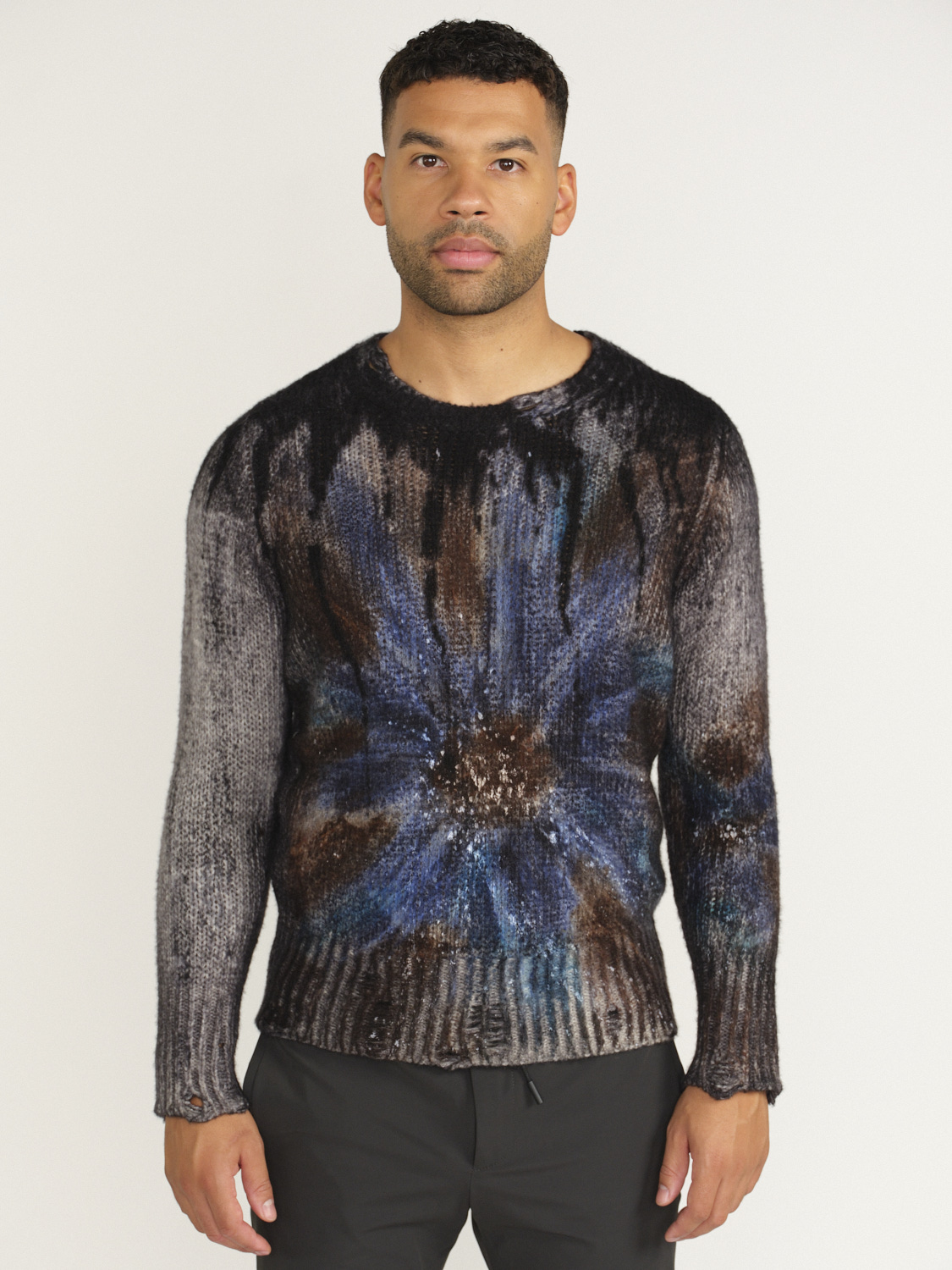 Avant Toi Cashmere long sleeve sweater with batik design blue M