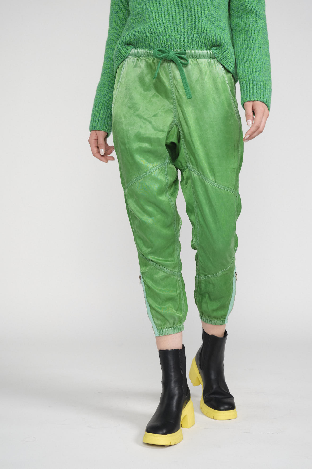 free city pants green plain cotton