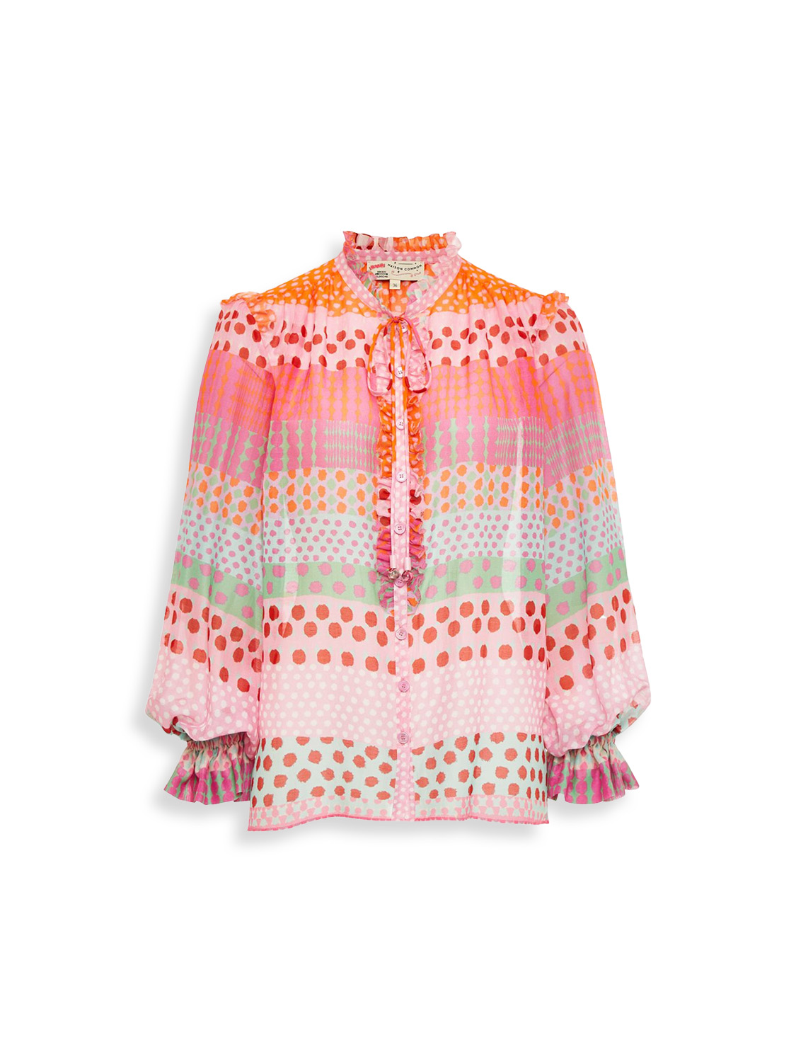 Blusa de manga larga con estampado de colores y detalles de volantes - Blusa de volantes con estampado de colores