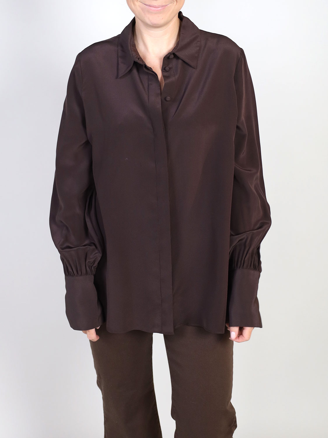 Sly010 Klassische Hemdbluse aus Crêpe de Chine  braun 34