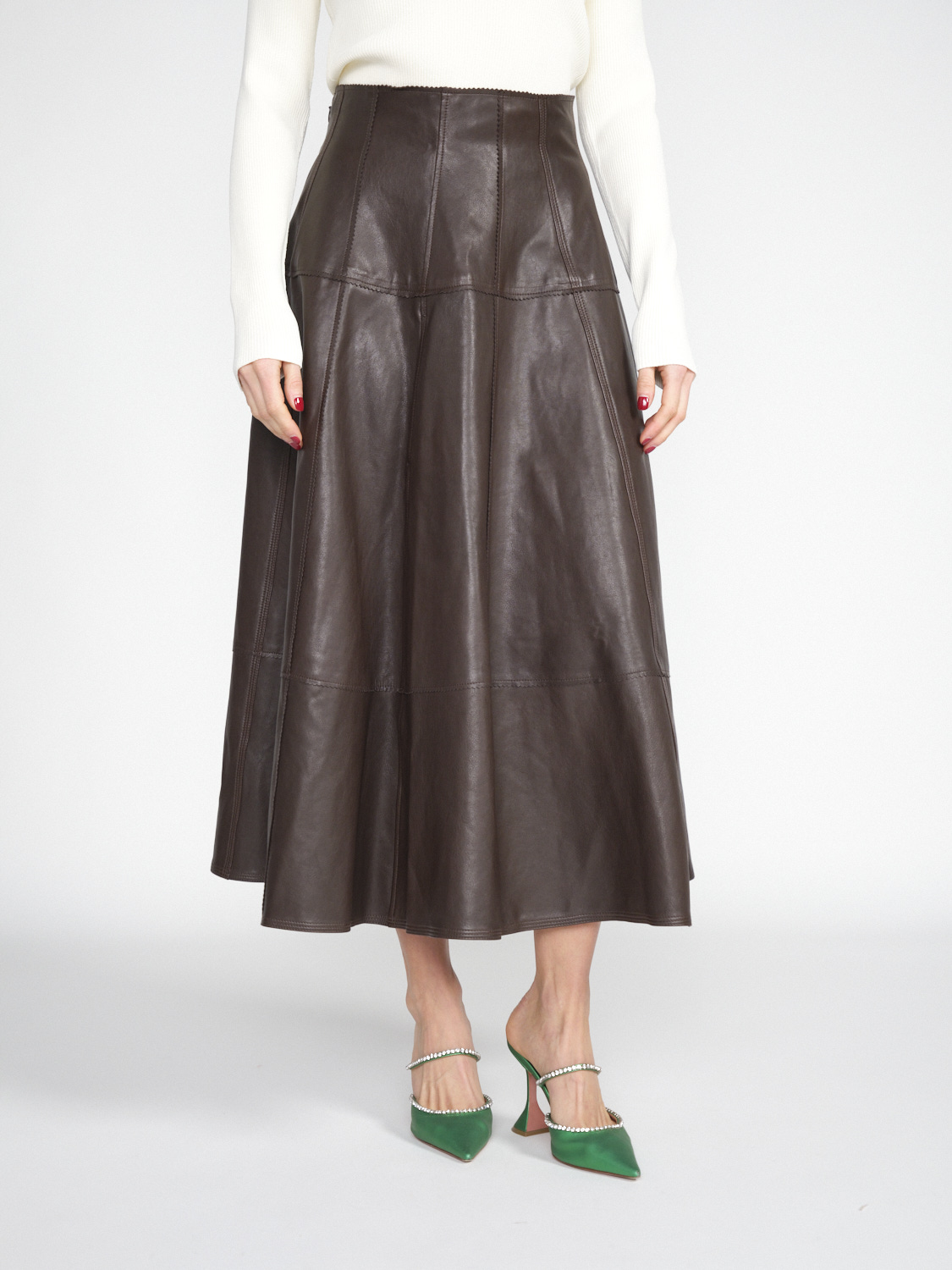 Ulla Johnson Francesca – Swinging midi skirt in lamb leather  brown 34