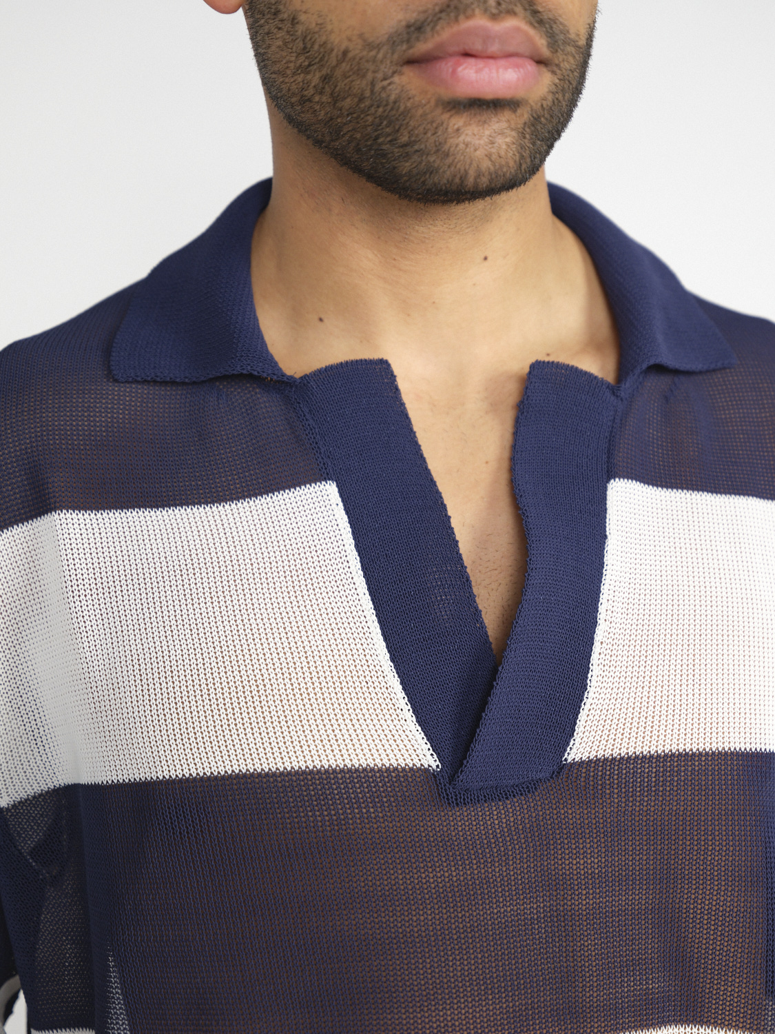 Roberto Collina Polo – Striped ajour knit sweater  marine 50