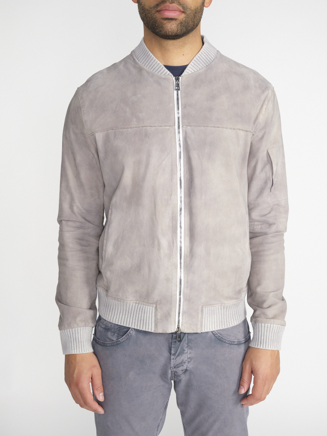 GMS 75 Bomber leather jacket with zipper  grey L