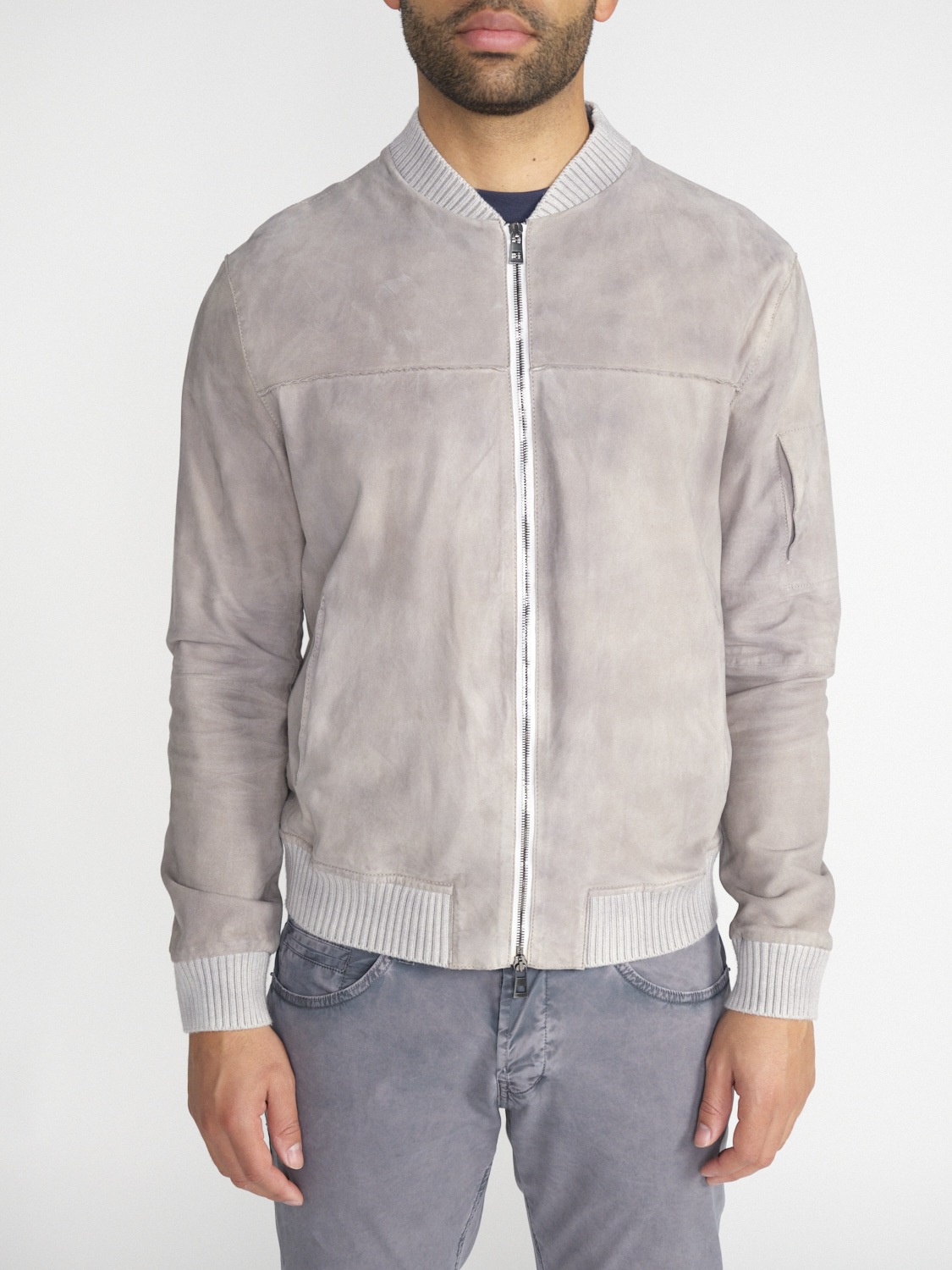 GMS 75 Bomber Lederjacke mit Reißverschluss  gris M