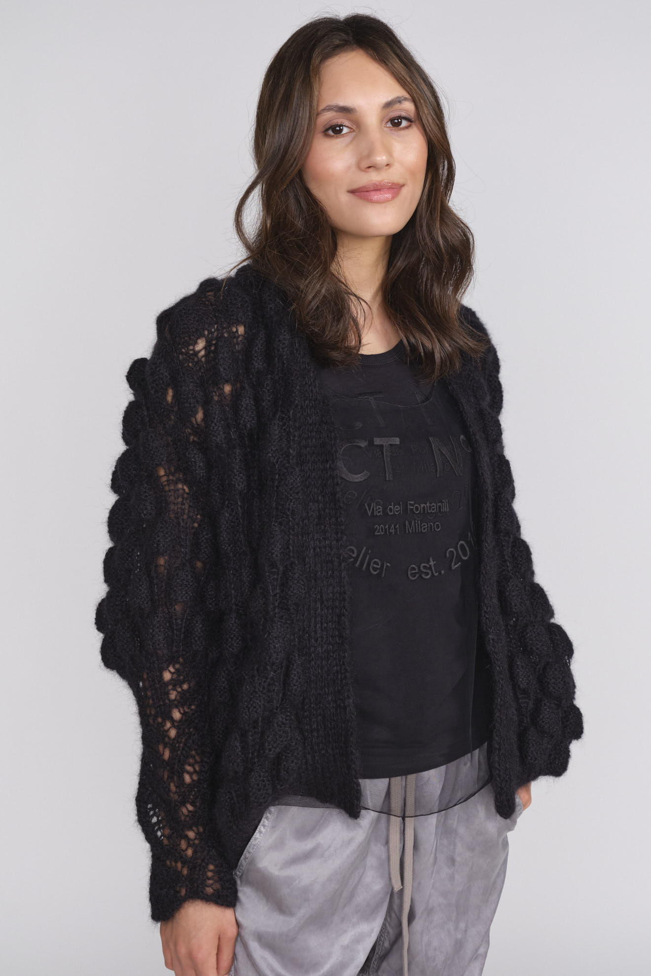 Letanne Aline Lace Jacket - Cardigan en laine angora et soie taupe Taille unique