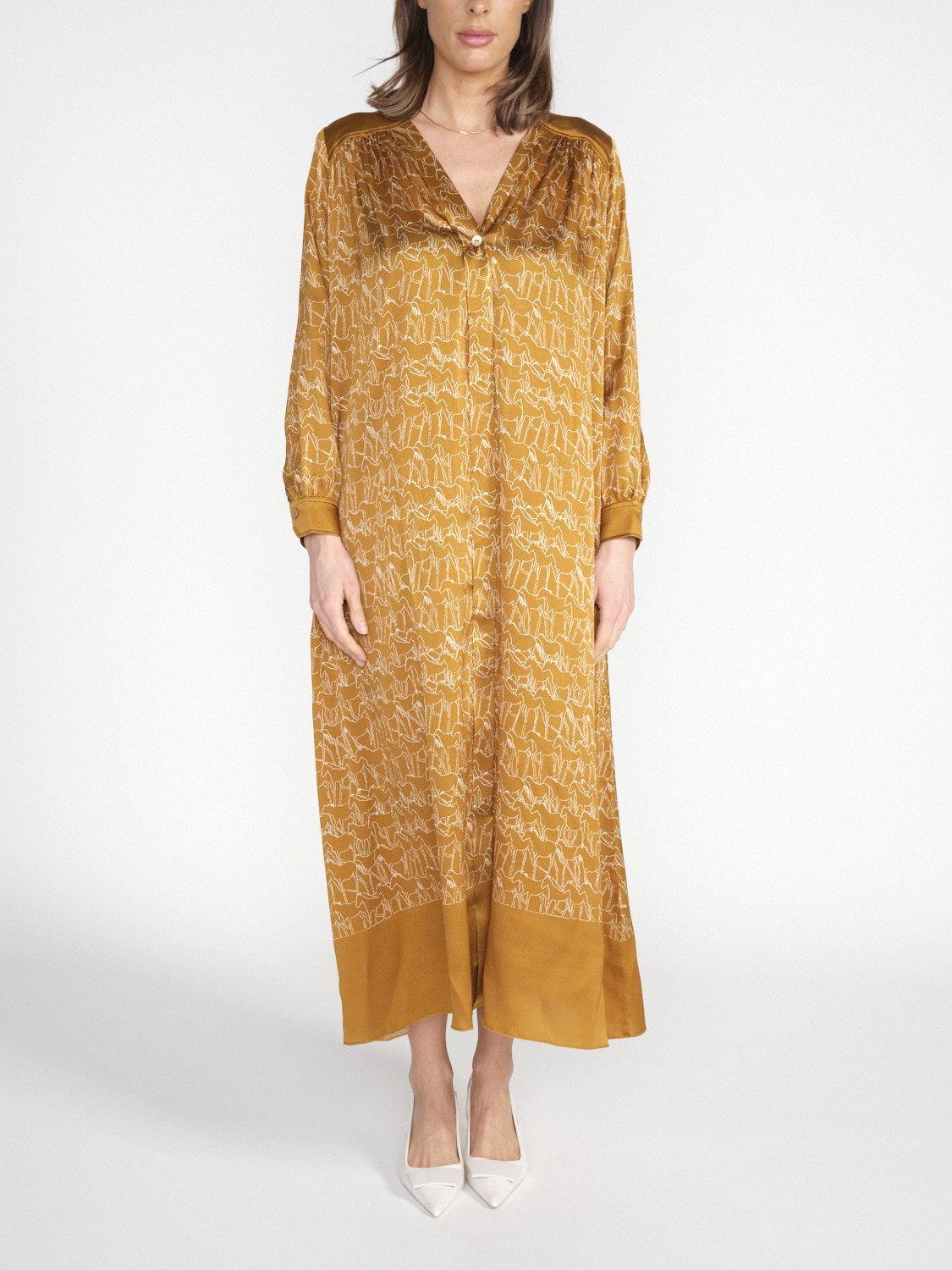 Antonia Zander Calima – Kleid mit grafischen Pferden Print  camel S
