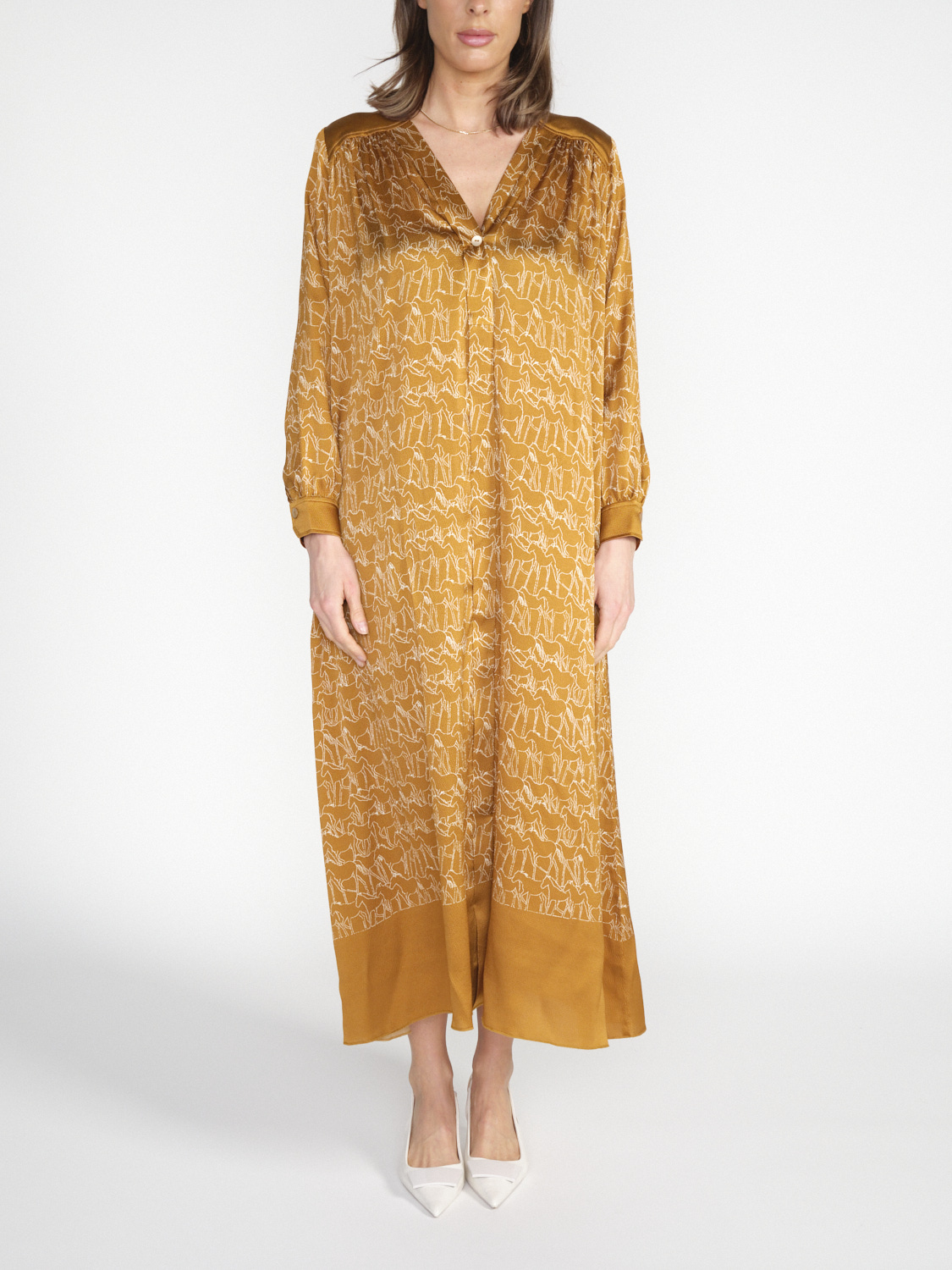 Antonia Zander Calima – Dress with graphic horse print  camel S